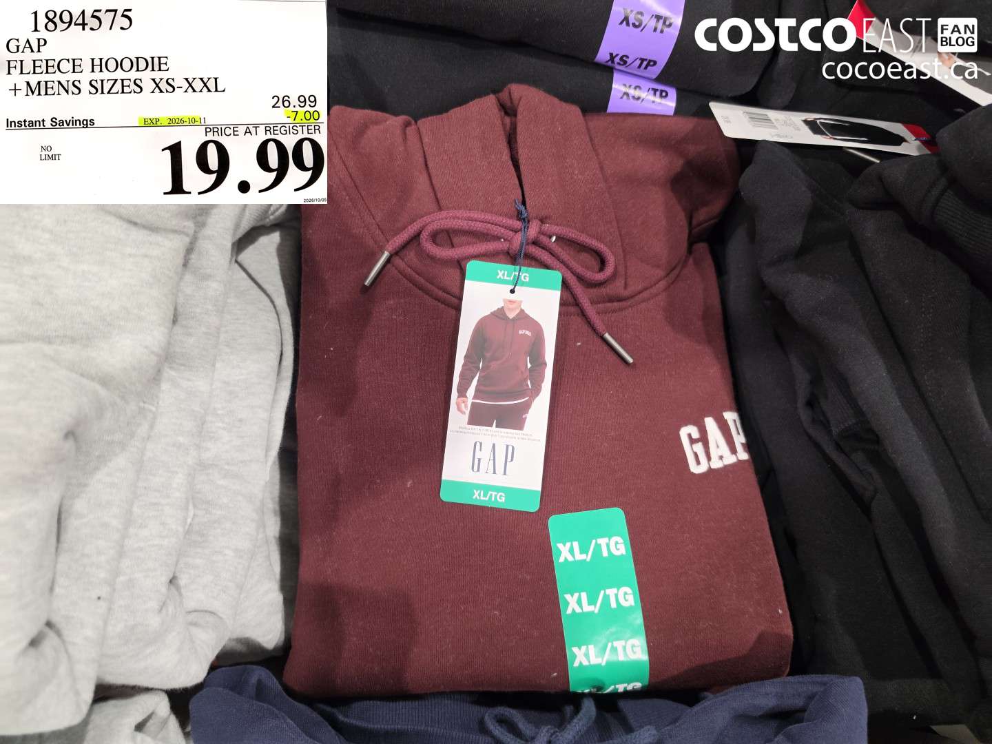 1894575 GAP FLEECE HOODIE + MENS SIZES XS-XXL ($7.00 INSTANT SAVINGS EXPIRES ON 2026-10-11) $19.99