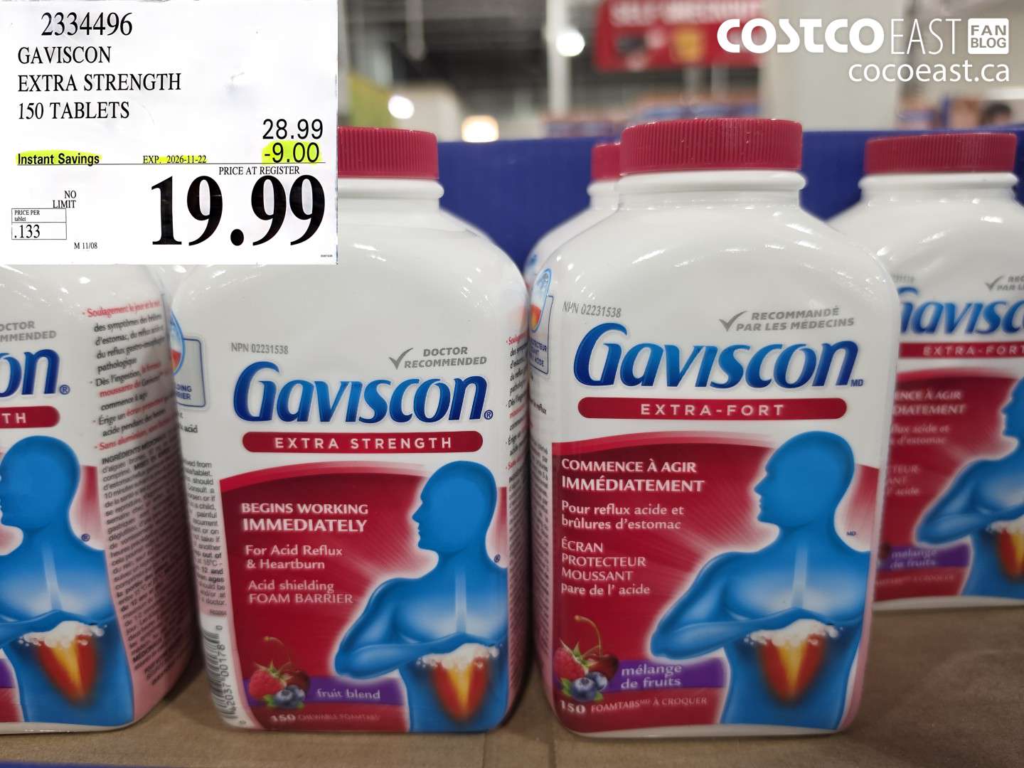2334496 GAVISCON EXTRA STRENGTH 150 TABLETS ($9.00 INSTANT SAVINGS EXPIRES ON 2026-11-22) $19.99