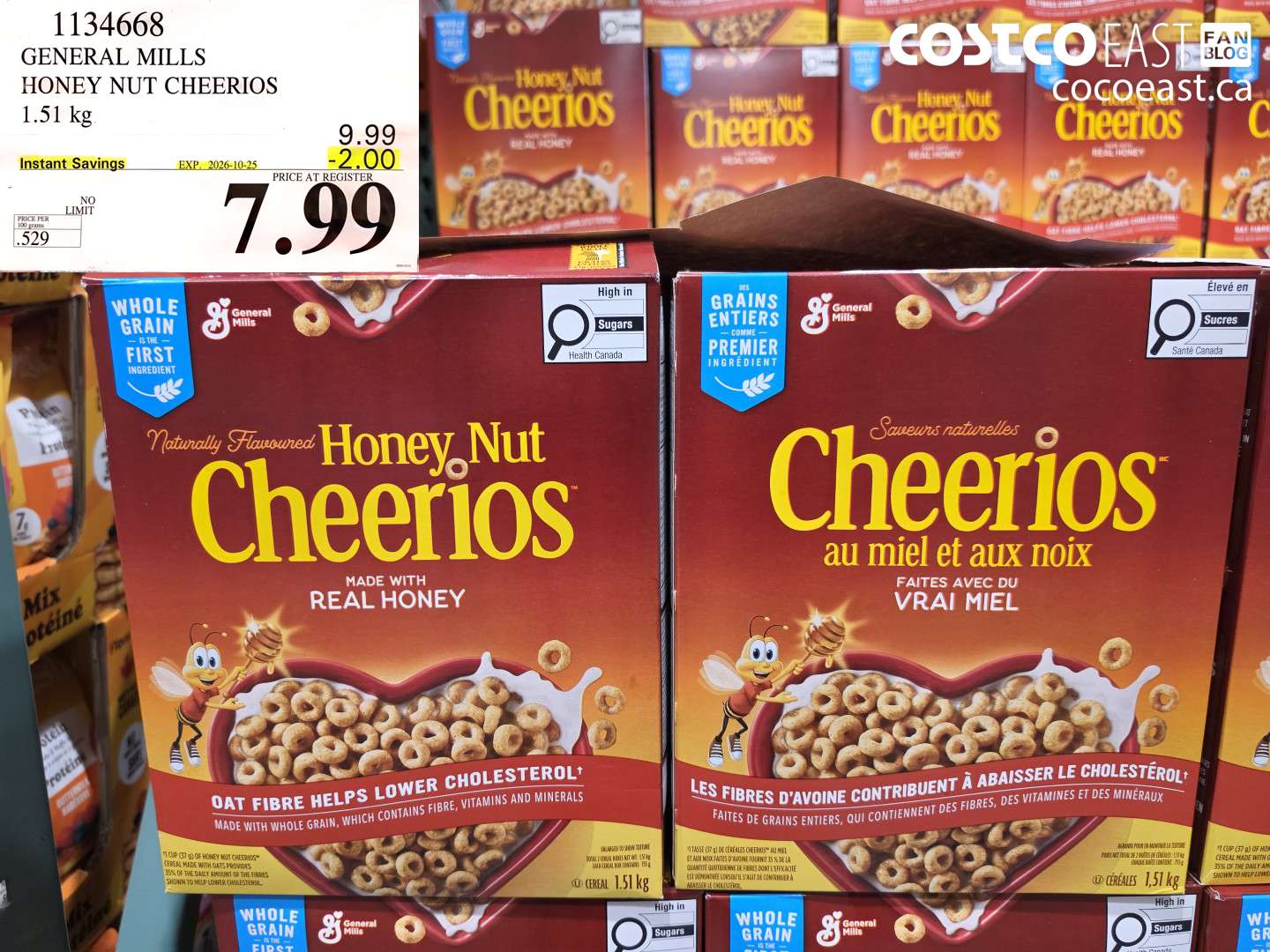1134668 GENERAL MILLS HONEY NUT CHEERIOS 1.51 KG ($2.00 INSTANT SAVINGS EXPIRES ON 2026-10-25) $7.99