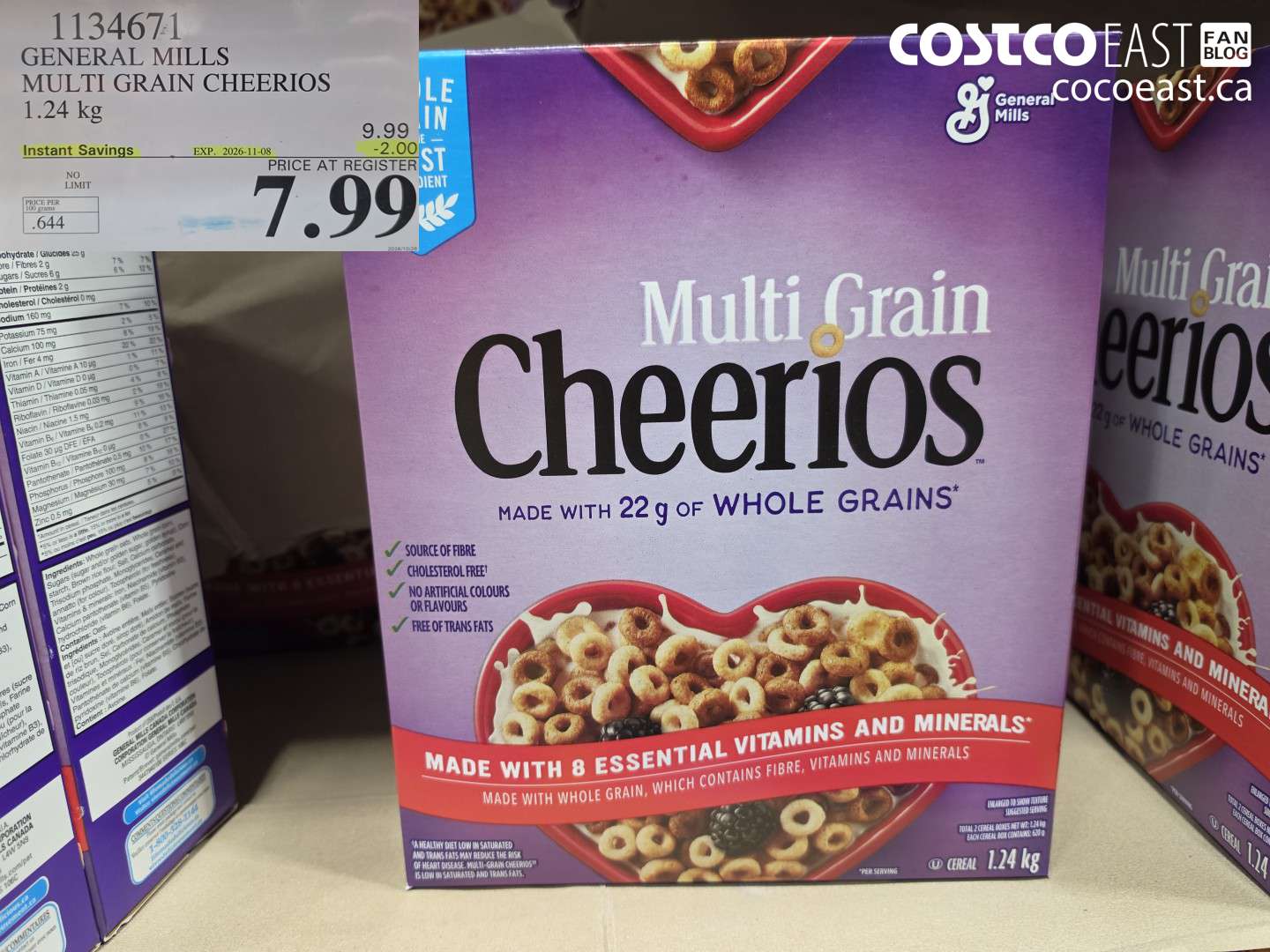 1134671 GENERAL MILLS MULTI GRAIN CHEERIOS 1.24 KG ($2.00 INSTANT SAVINGS EXPIRES ON 2026-11-08) $7.99