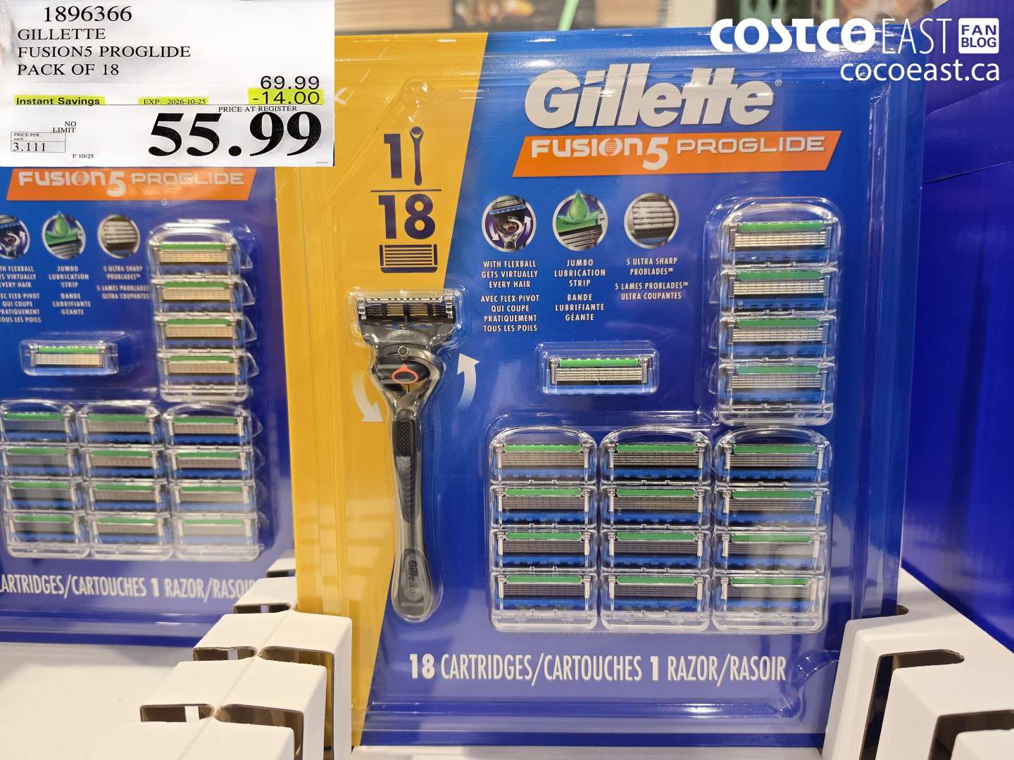 1896366 GILLETTE FUSION5 PROGLIDE PACK OF 18 ($14.00 INSTANT SAVINGS EXPIRES ON 2026-10-25) $55.99