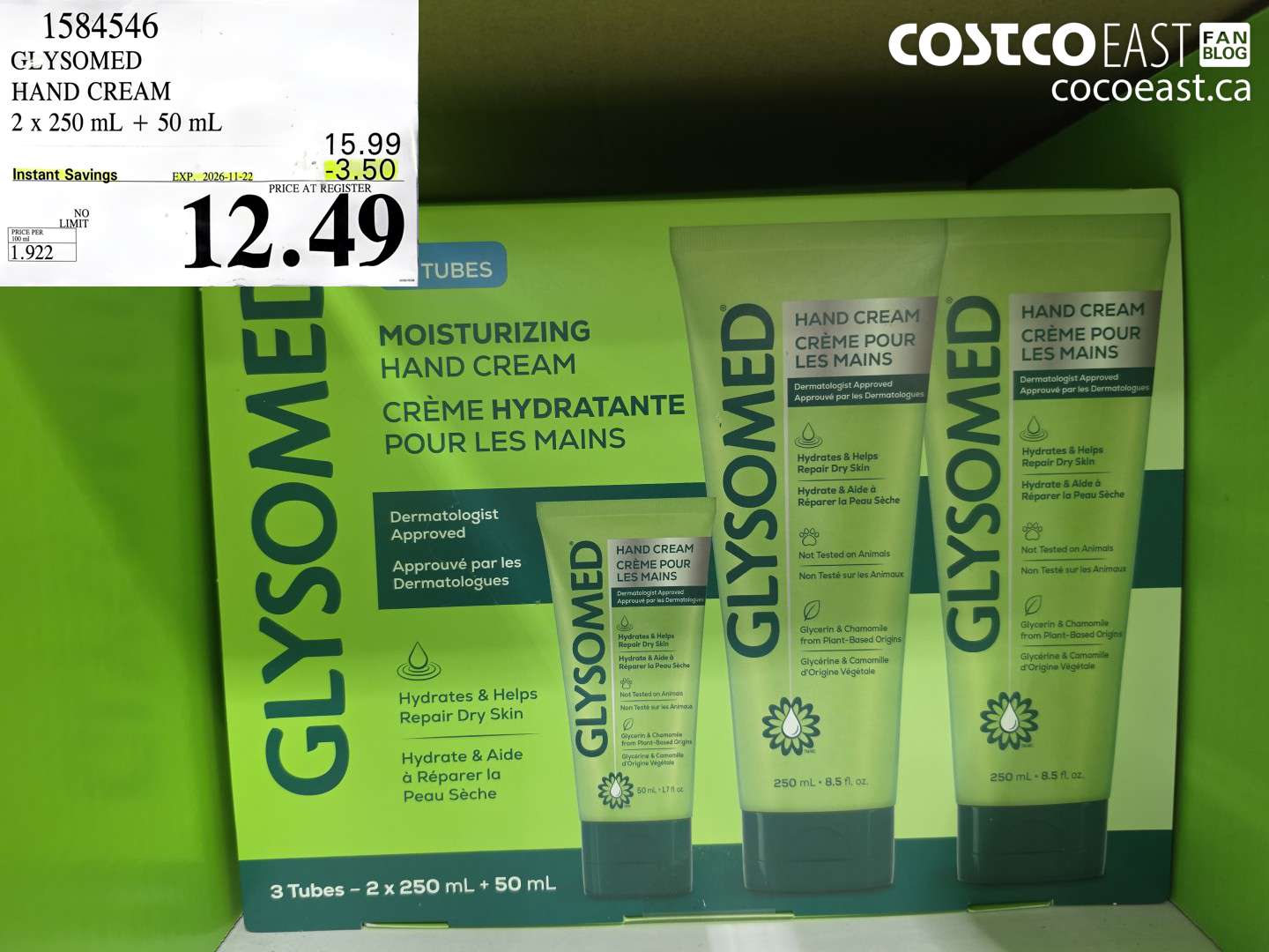 1584546 GLYSOMED HAND CREAM 2 X 250 ML + 50 ML ($3.50 INSTANT SAVINGS EXPIRES ON 2026-11-22) $12.49