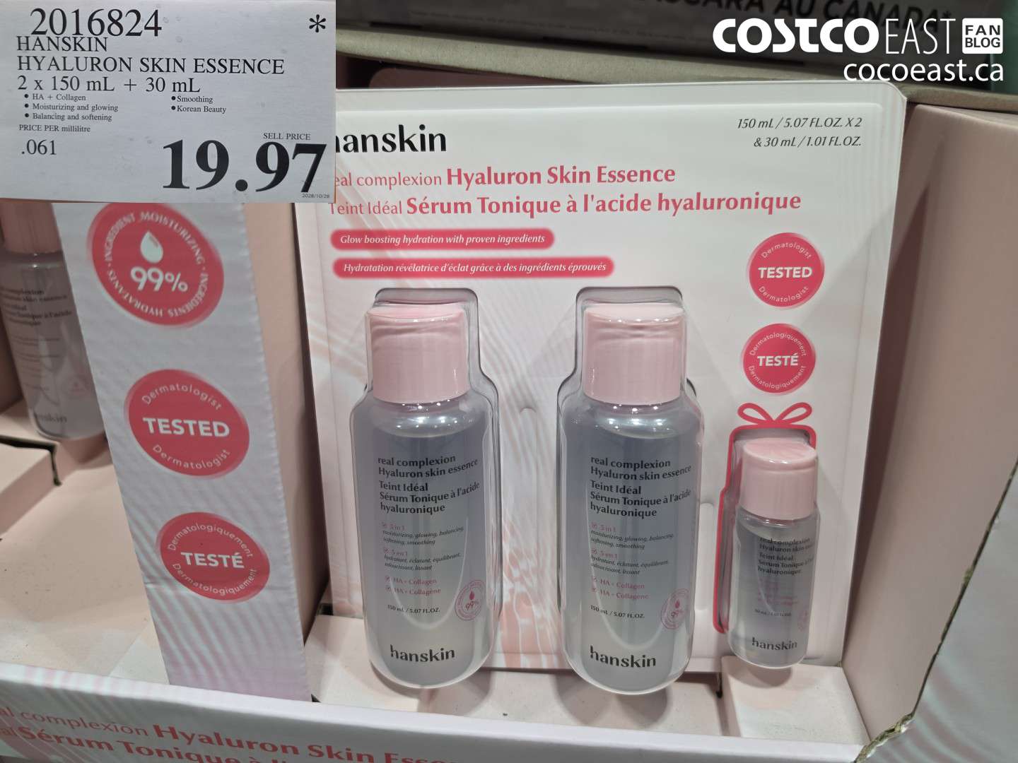 2016824 HANSKIN HYALURON SKIN ESSENCE 2 X 150 ML + 30 ML $19.97