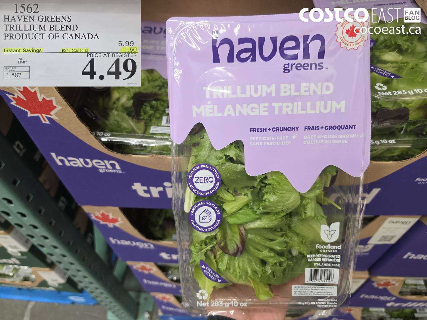 1562 HAVEN GREENS TRILLIUM BLEND PRODUCT OF CANADA ($1.50 INSTANT SAVINGS EXPIRES ON 2026-10-18) $4.49
