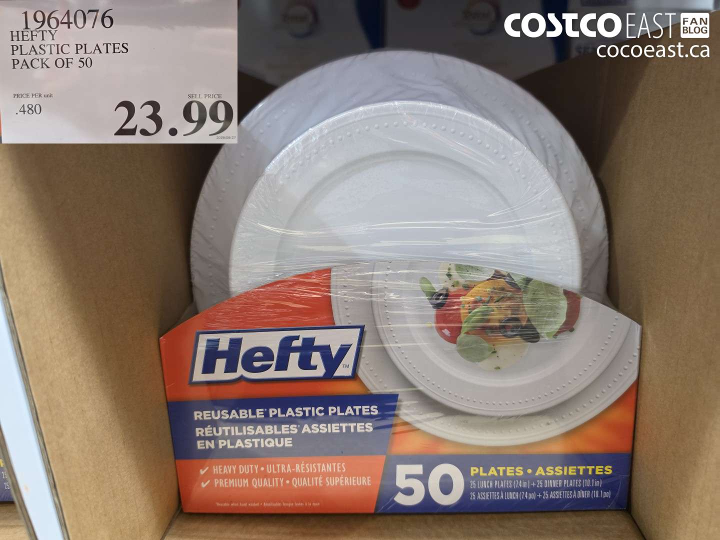 1964076 HEFTY PLASTIC PLATES PACK OF 50 $23.99