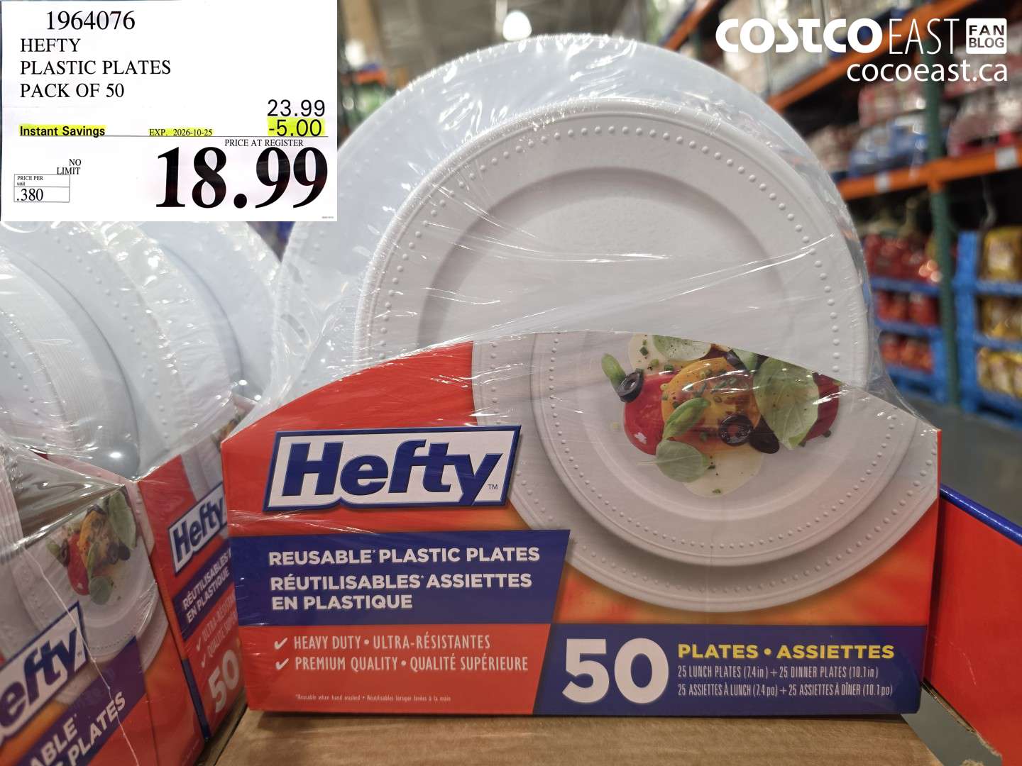 1964076 HEFTY PLASTIC PLATES PACK OF 50 ($5.00 INSTANT SAVINGS EXPIRES ON 2026-10-25) $18.99