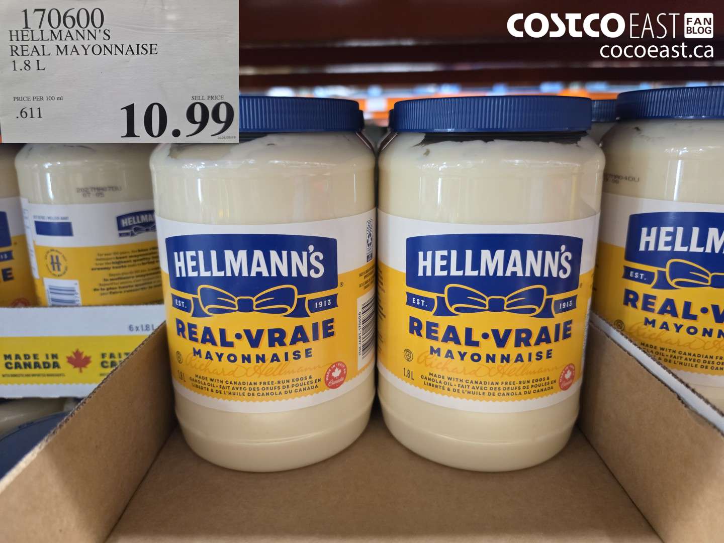 170600 HELLMANN'S REAL MAYONNAISE 1.8 L $10.99
