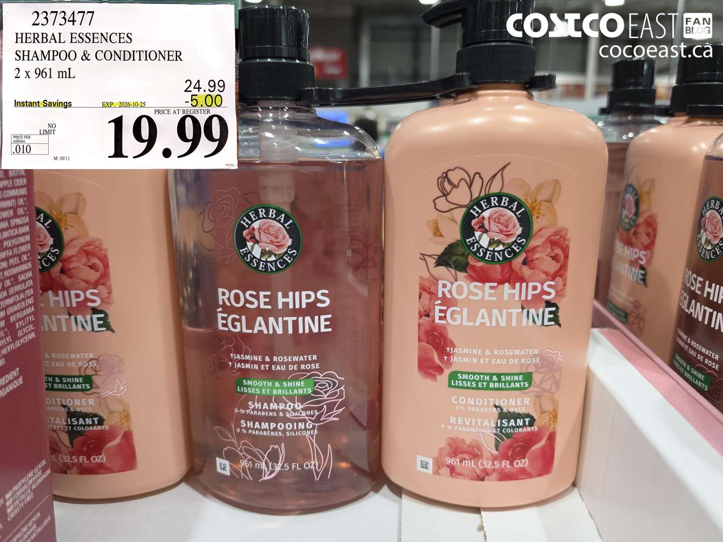 2373477 HERBAL ESSENCES SHAMPOO & CONDITIONER 2 X 961 ML ($5.00 INSTANT SAVINGS EXPIRES ON 2026-10-25) $19.99
