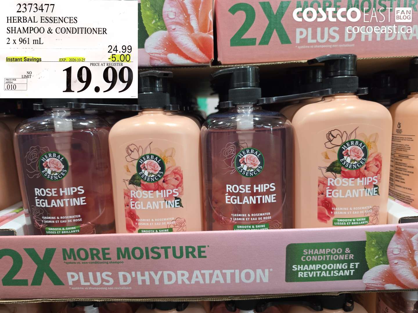 2373477 HERBAL ESSENCES SHAMPOO & CONDITIONER 2 X 961 ML ($5.00 INSTANT SAVINGS EXPIRES ON 2026-10-25) $19.99