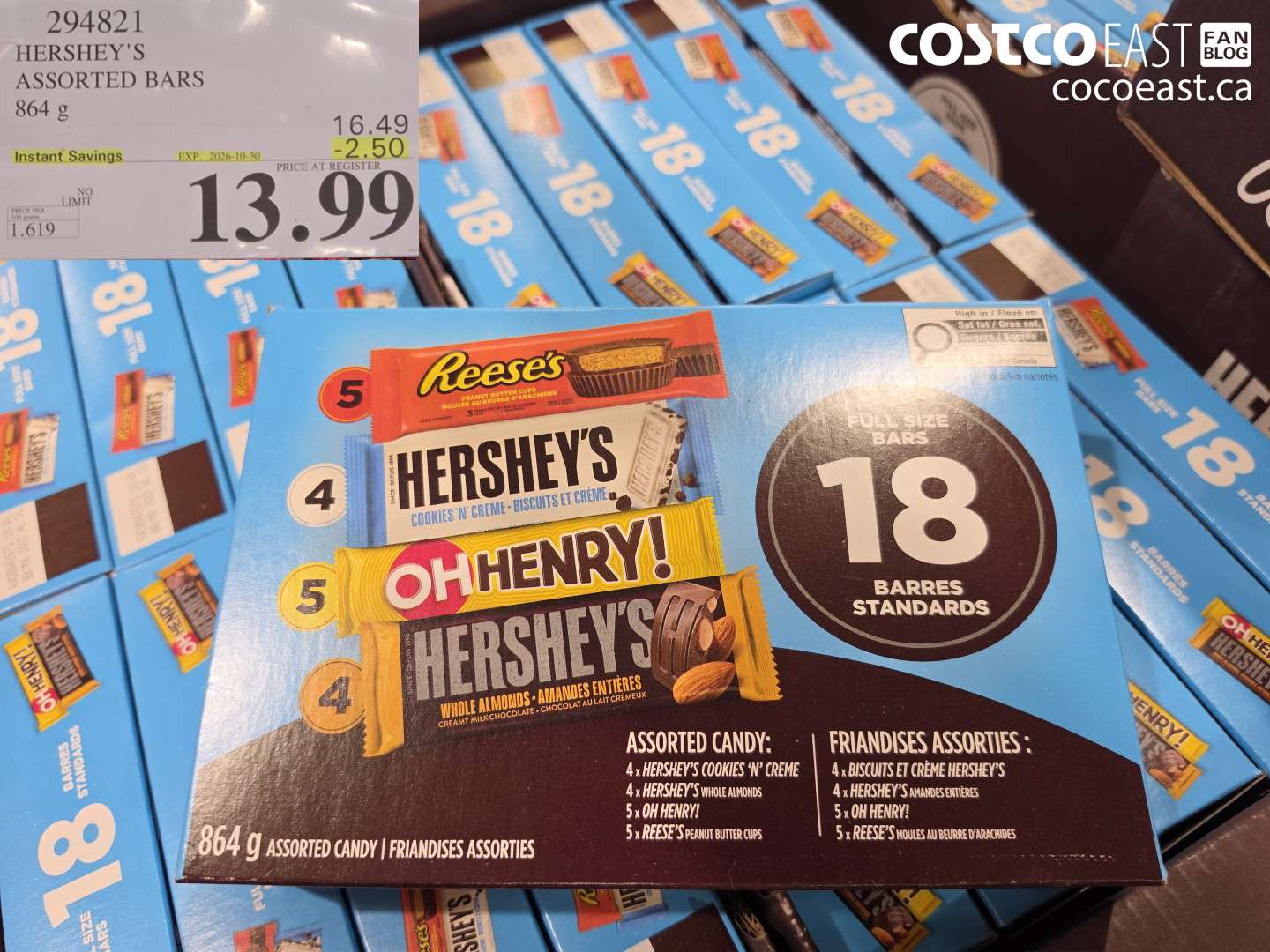 294821 HERSHEY'S ASSORTED BARS 864 G ($2.50 INSTANT SAVINGS EXPIRES ON 2026-10-30) $13.99