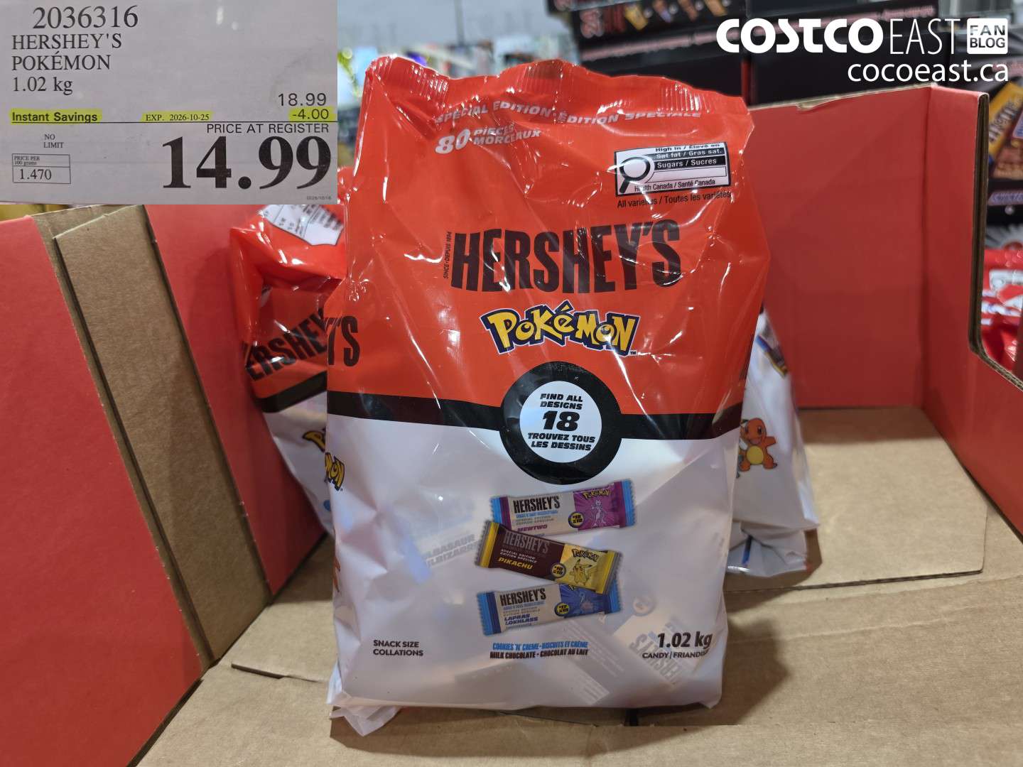 2036316 HERSHEY'S POKÉMON 1.02 KG ($4.00 INSTANT SAVINGS EXPIRES ON 2026-10-25) $14.99