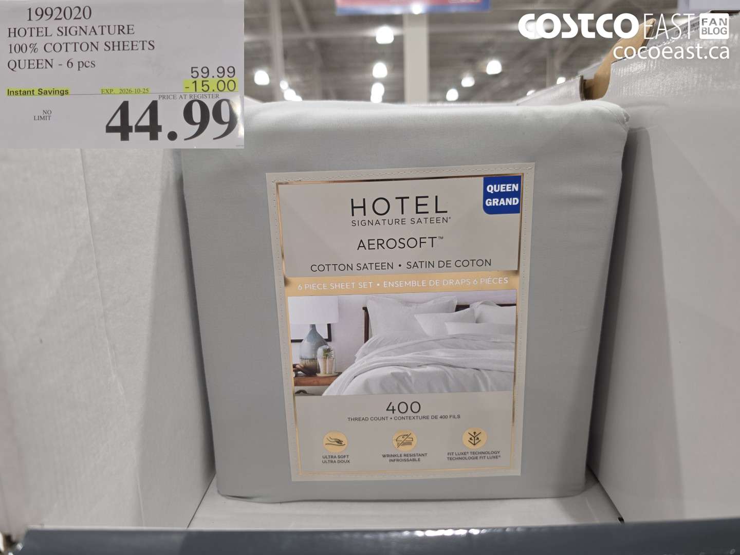 1992020 HOTEL SIGNATURE 100% COTTON SHEETS QUEEN - 6 PCS ($15.00 INSTANT SAVINGS EXPIRES ON 2026-10-25) $44.99
