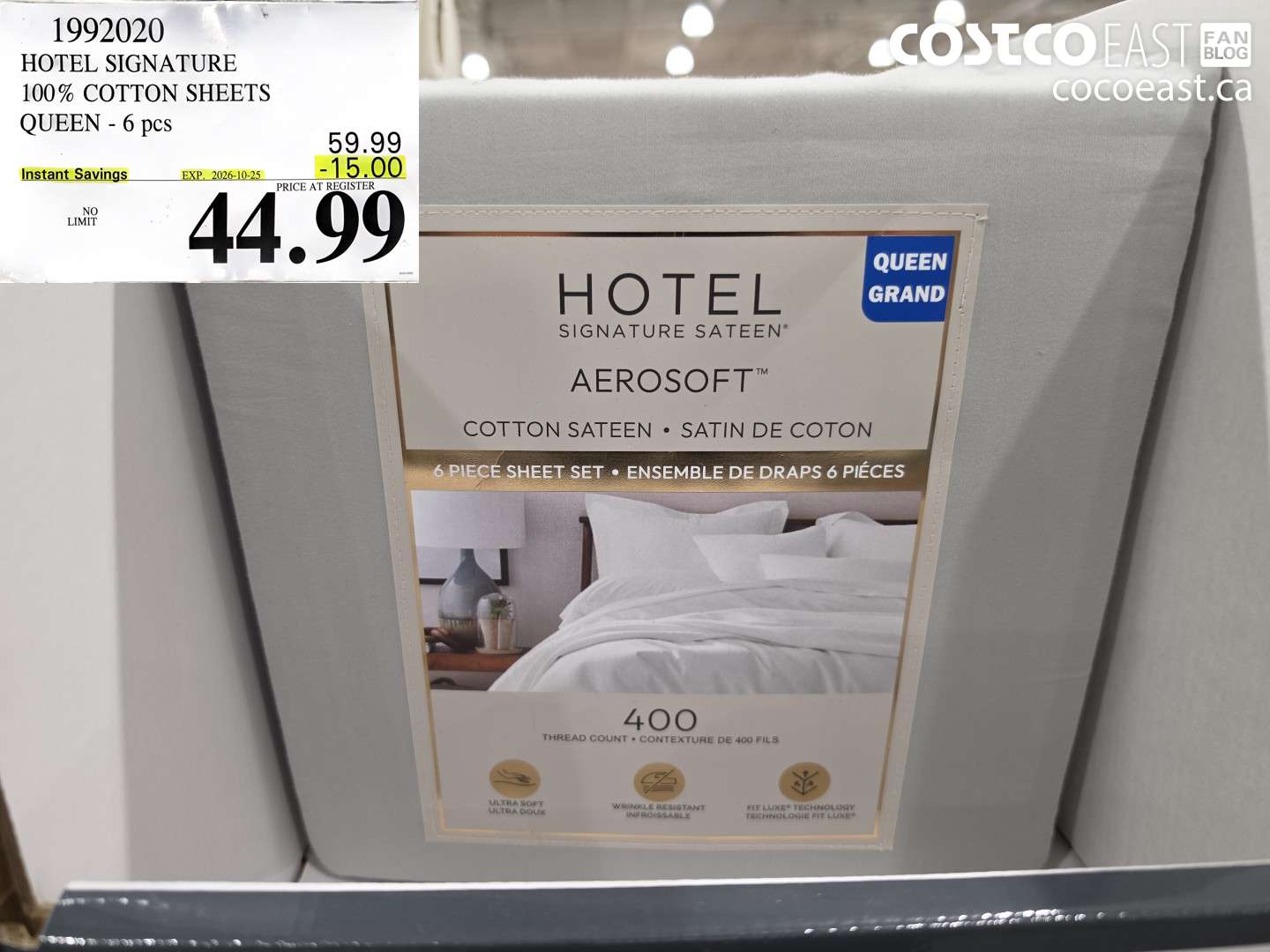 1992020 HOTEL SIGNATURE 100% COTTON SHEETS QUEEN - 6 PCS ($15.00 INSTANT SAVINGS EXPIRES ON 2026-10-25) $44.99