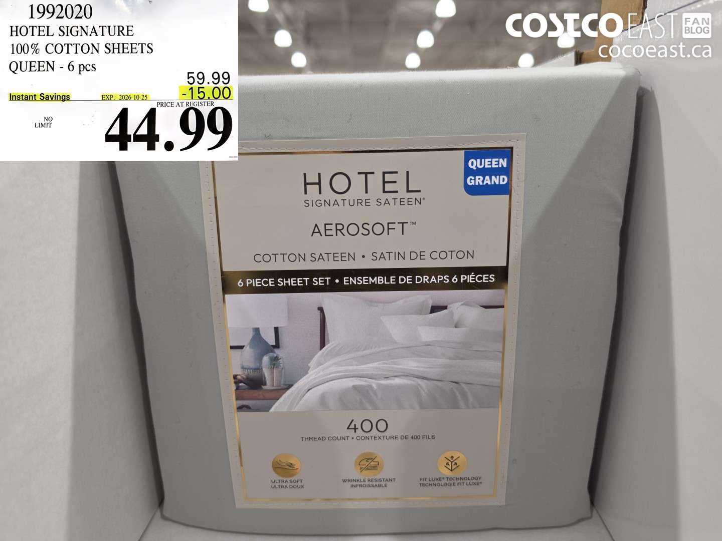 1992020 HOTEL SIGNATURE 100% COTTON SHEETS QUEEN - 6 PCS ($15.00 INSTANT SAVINGS EXPIRES ON 2026-10-25) $44.99