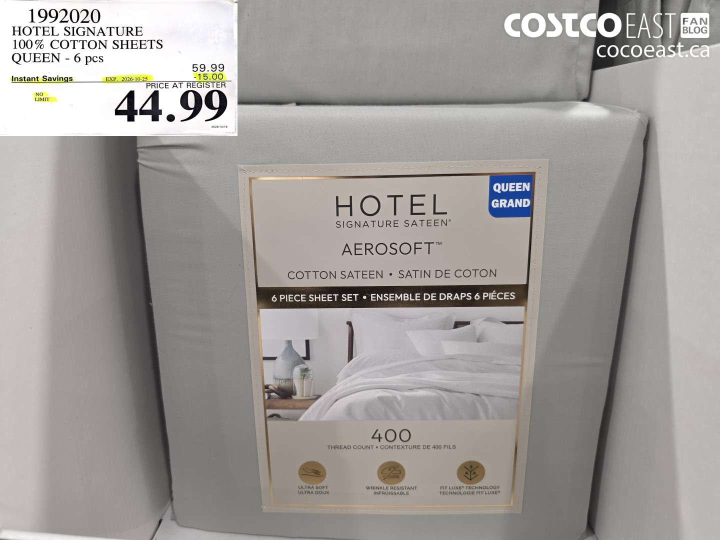 1992020 HOTEL SIGNATURE 100% COTTON SHEETS QUEEN - 6 PCS ($15.00 INSTANT SAVINGS EXPIRES ON 2026-10-25) $44.99