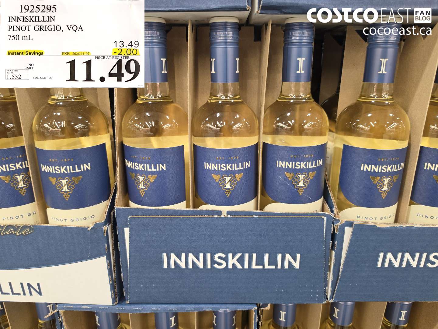 1925295 INNISKILLIN PINOT GRIGIO, VQA 750 ML ($2.00 INSTANT SAVINGS EXPIRES ON 2026-11-07) $11.49