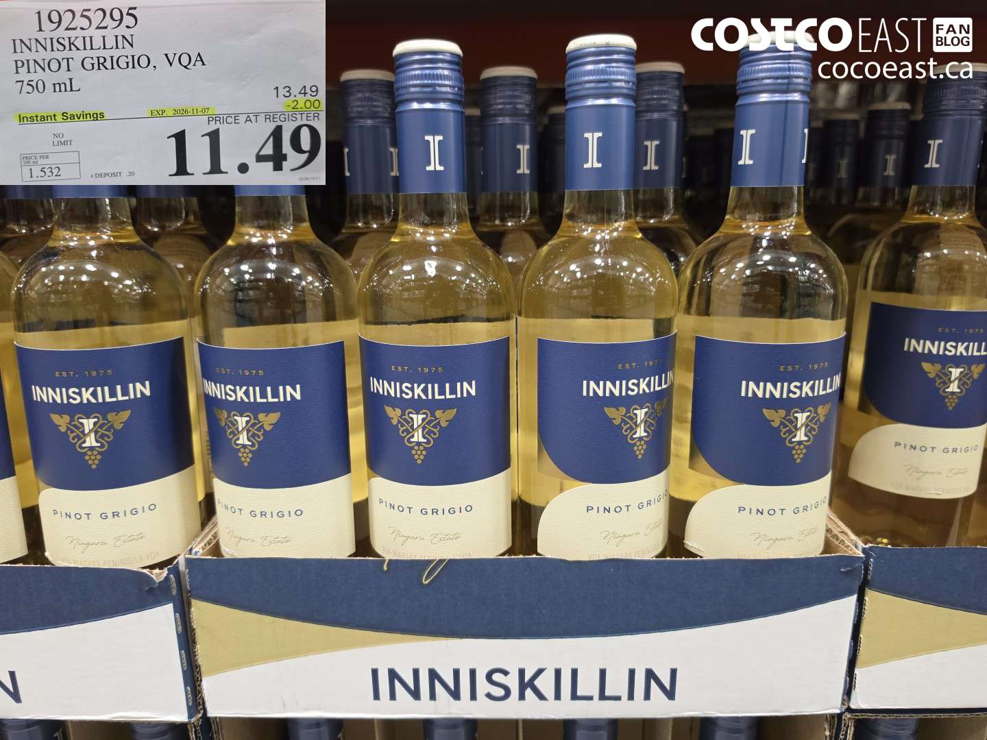 1925295 INNISKILLIN PINOT GRIGIO, VQA 750 ML ($2.00 INSTANT SAVINGS EXPIRES ON 2026-11-07) $11.49
