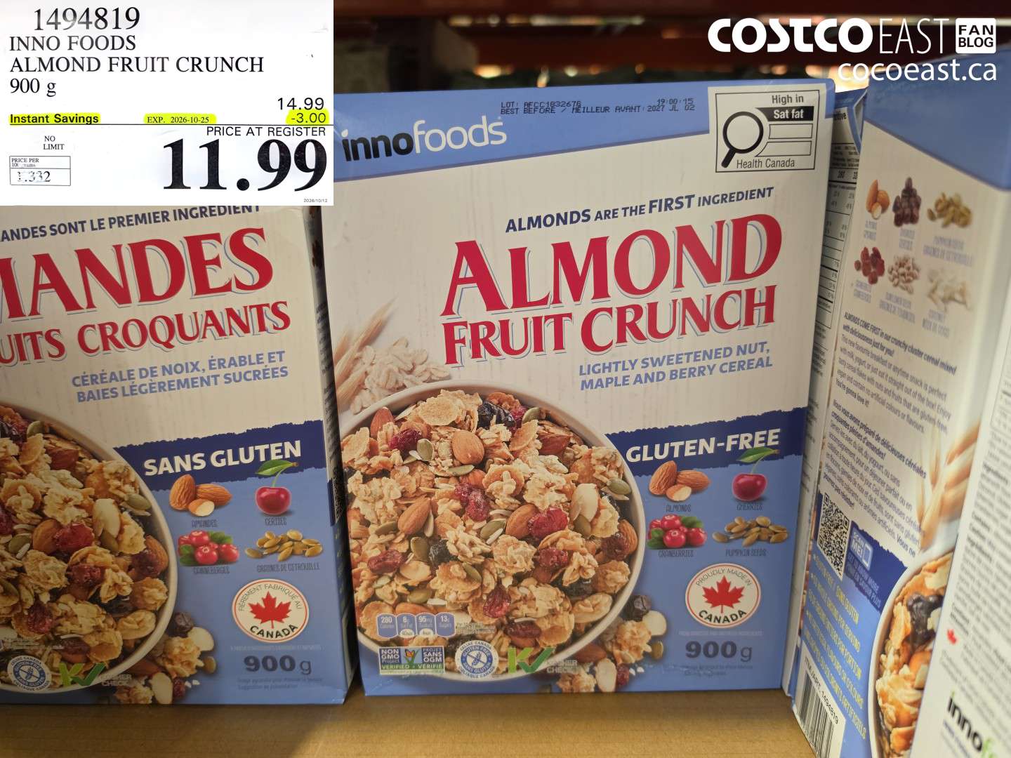1494819 INNO FOODS ALMOND FRUIT CRUNCH 900 G ($3.00 INSTANT SAVINGS EXPIRES ON 2026-10-25) $11.99