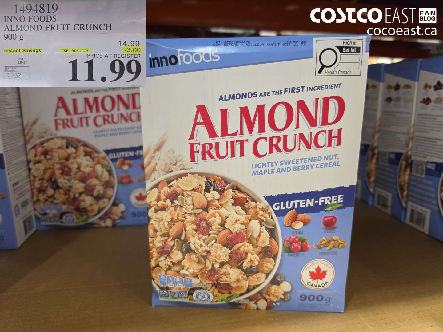 1494819 INNO FOODS ALMOND FRUIT CRUNCH 900 G ($3.00 INSTANT SAVINGS EXPIRES ON 2026-10-25) $11.99