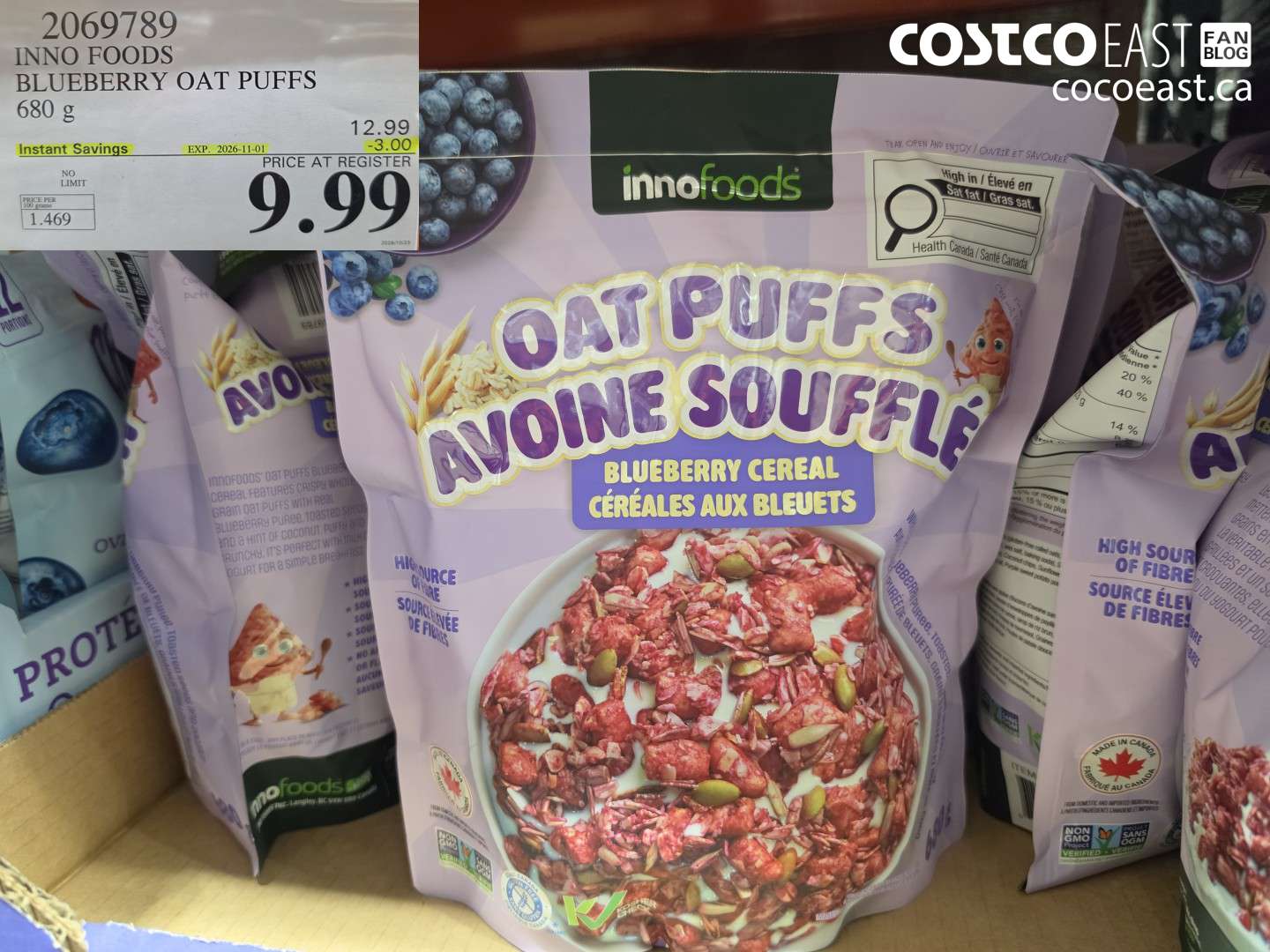 2069789 INNO FOODS BLUEBERRY OAT PUFFS 680 G ($3.00 INSTANT SAVINGS EXPIRES ON 2026-11-01) $9.99