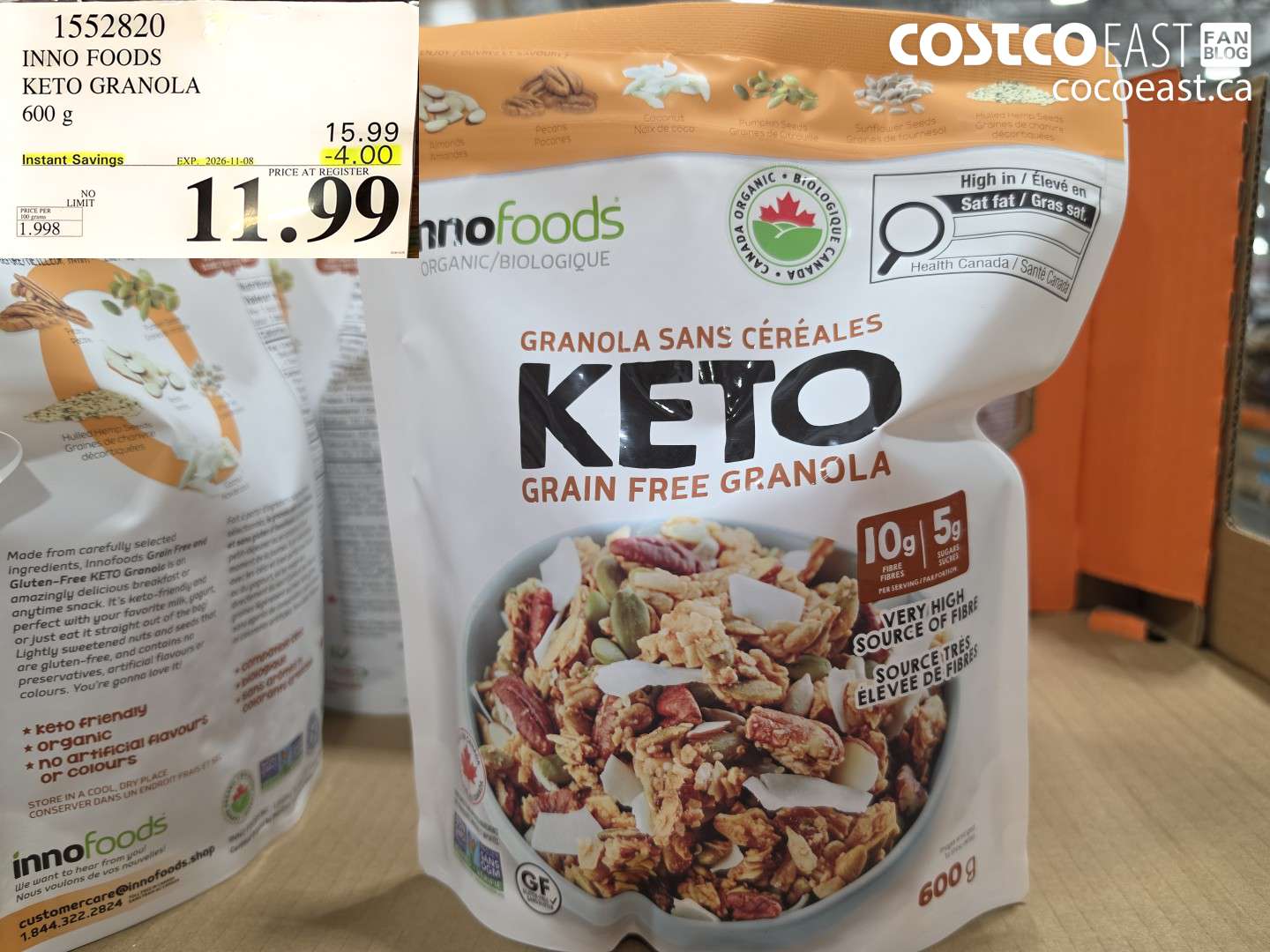 1552820 INNO FOODS KETO GRANOLA 600 G ($4.00 INSTANT SAVINGS EXPIRES ON 2026-11-08) $11.99