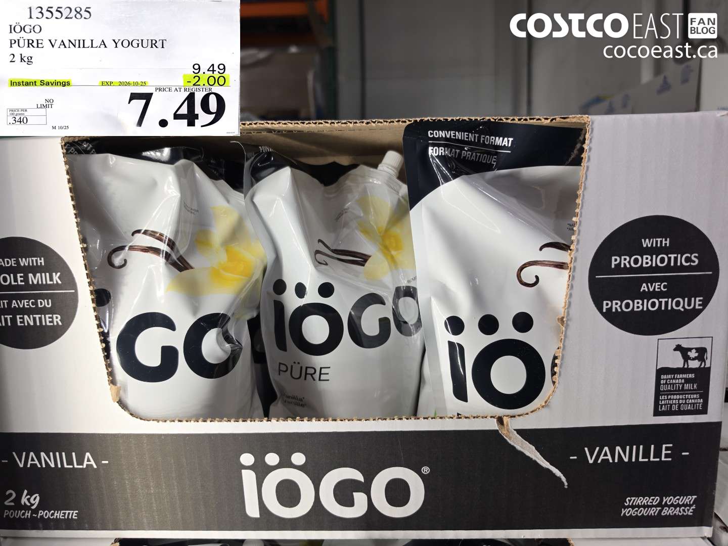 1355285 IÖGO PÜRE VANILLA YOGURT 2 KG ($2.00 INSTANT SAVINGS EXPIRES ON 2026-10-25) $7.49