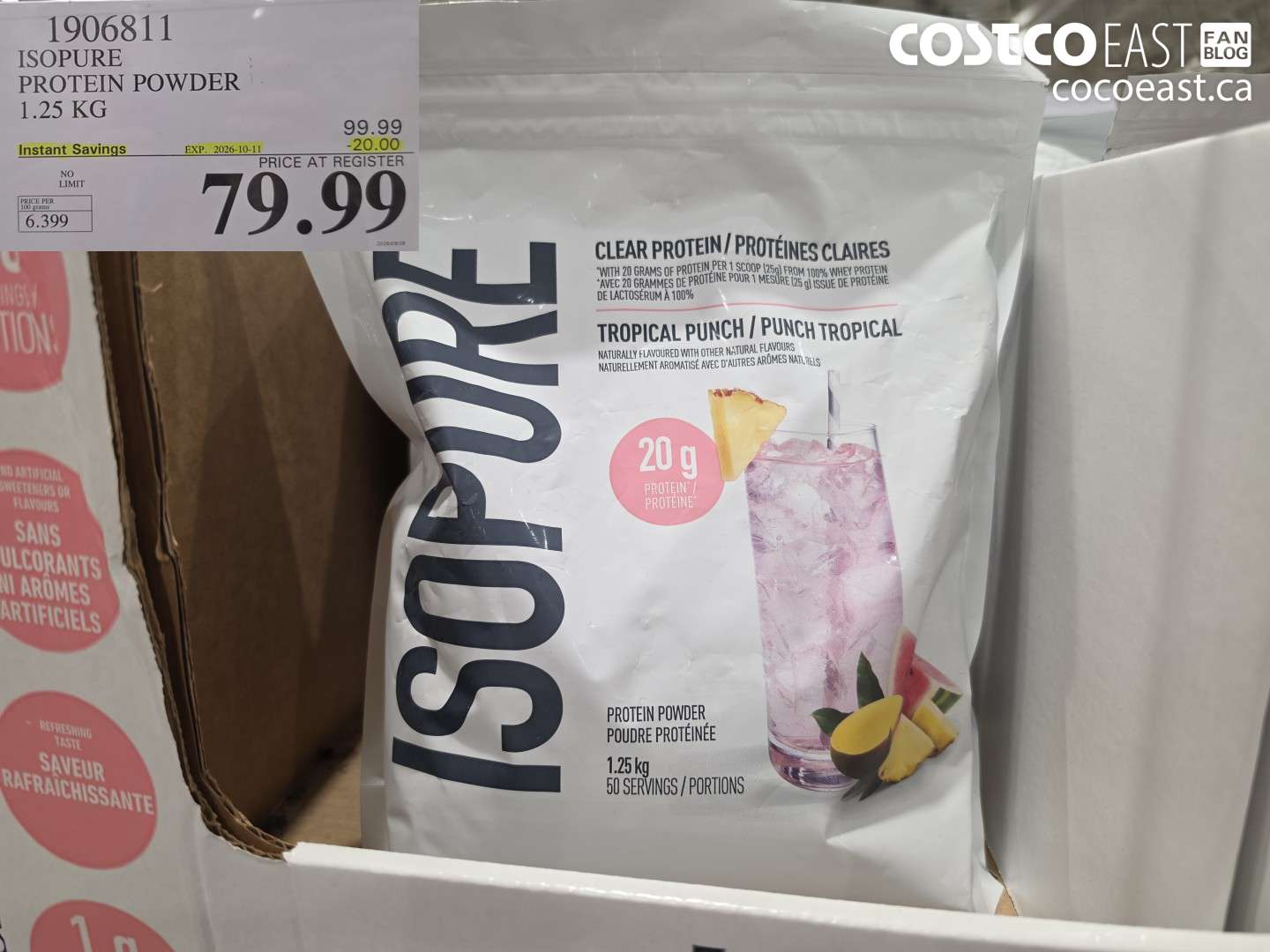 1906811 ISOPURE PROTEIN POWDER 1.25 KG ($20.00 INSTANT SAVINGS EXPIRES ON 2026-10-11) $79.99