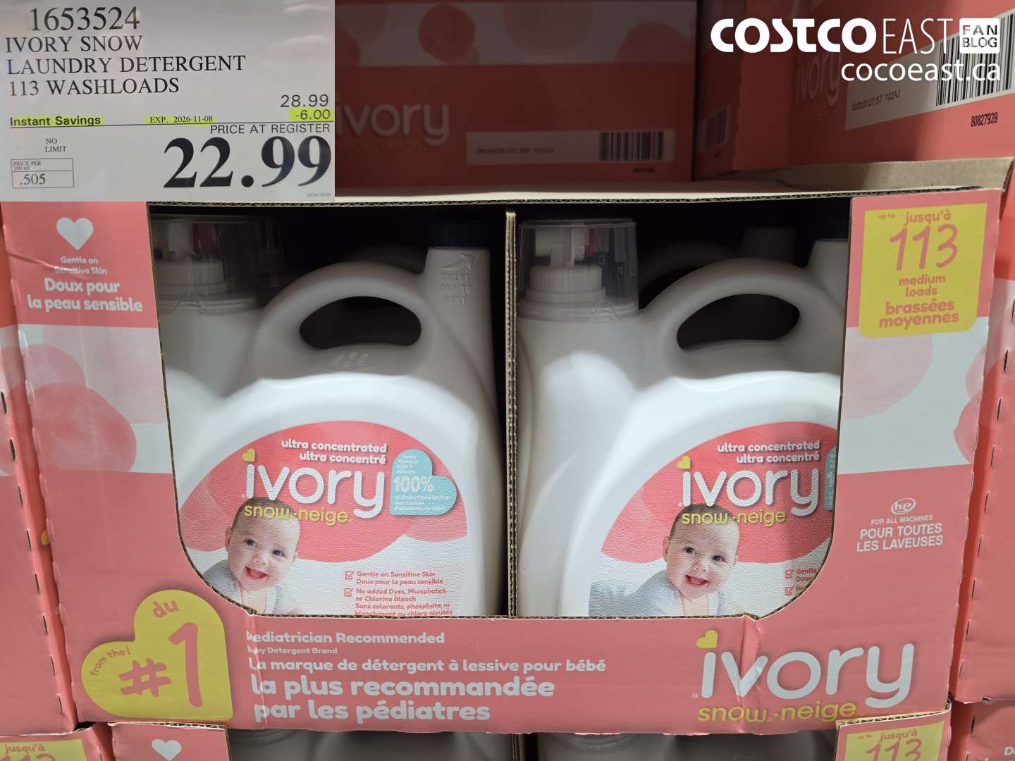 1653524 IVORY SNOW LAUNDRY DETERGENT 113 WASHLOADS ($6.00 INSTANT SAVINGS EXPIRES ON 2026-11-08) $22.99