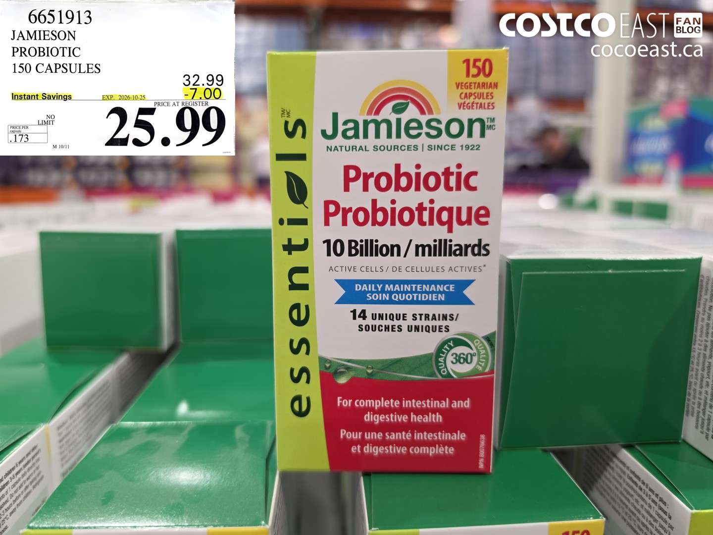 6651913 JAMIESON PROBIOTIC 150 CAPSULES ($7.00 INSTANT SAVINGS EXPIRES ON 2026-10-25) $25.99