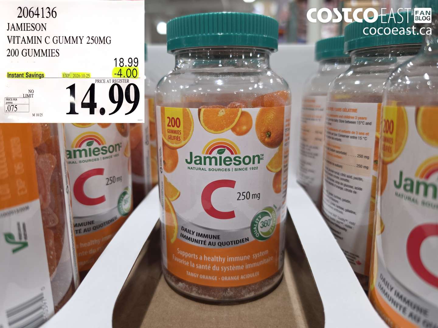 2064136 JAMIESON VITAMIN C GUMMY 250MG 200 GUMMIES ($4.00 INSTANT SAVINGS EXPIRES ON 2026-10-25) $14.99
