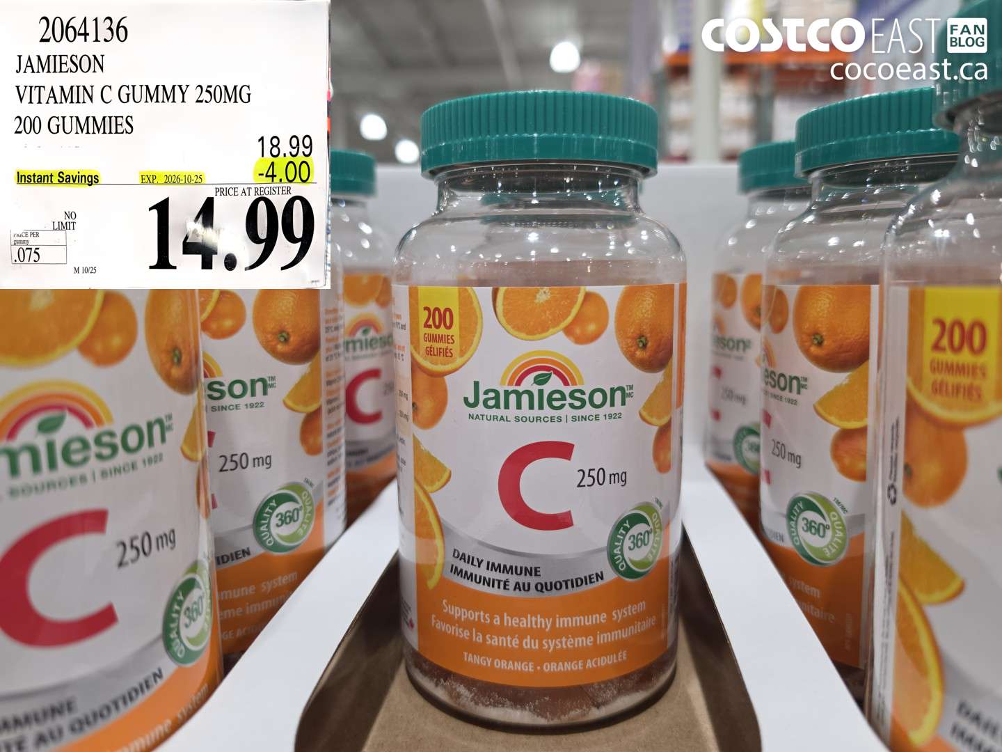 2064136 JAMIESON VITAMIN C GUMMY 250MG 200 GUMMIES ($4.00 INSTANT SAVINGS EXPIRES ON 2026-10-25) $14.99
