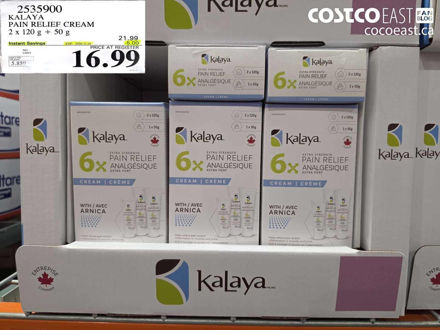 2535900 KALAYA PAIN RELIEF CREAM 2 X 120 G + 50 G ($5.00 INSTANT SAVINGS EXPIRES ON 2026-11-01) $16.99