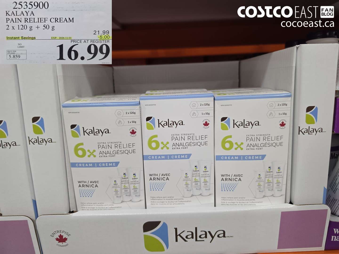 2535900 KALAYA PAIN RELIEF CREAM 2 X 120 G + 50 G ($5.00 INSTANT SAVINGS EXPIRES ON 2026-11-01) $16.99