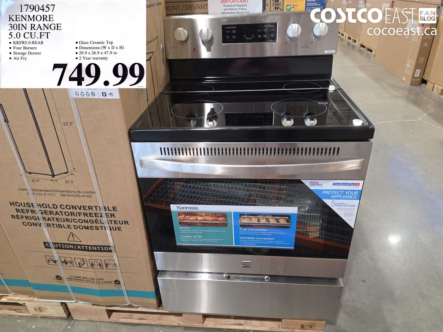 1790457 KENMORE 30IN RANGE 5.0 CU.FT $749.99