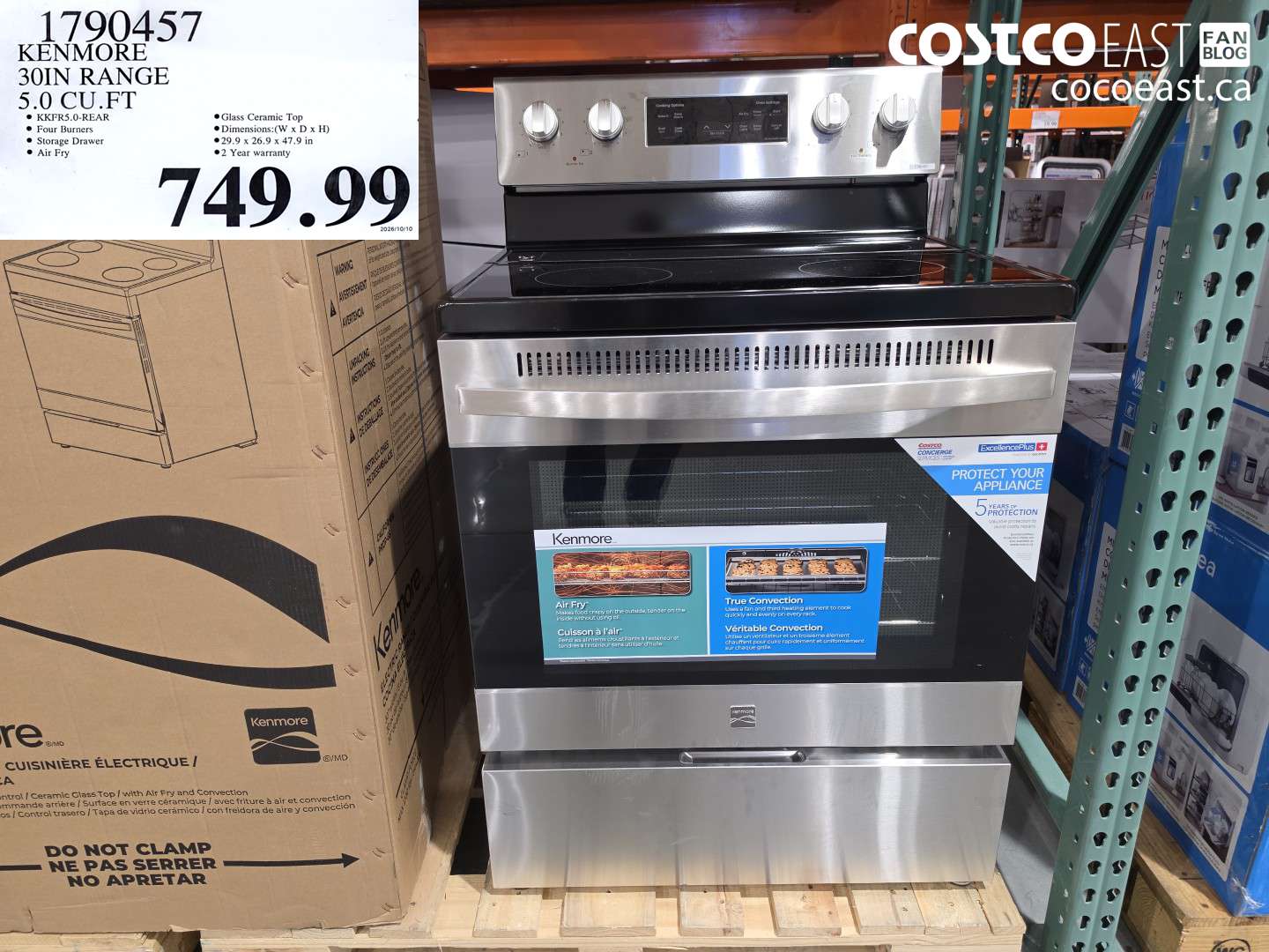 1790457 KENMORE 30IN RANGE 5.0 CU.FT $749.99