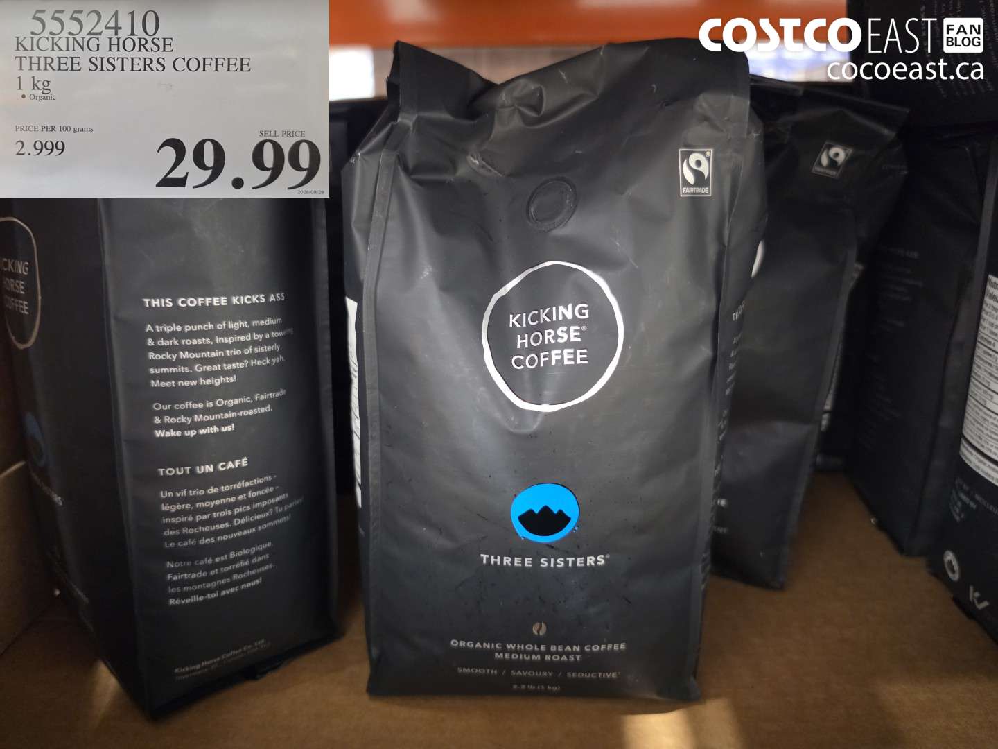 5552410 KICKING HORSE THREE SISTERS COFFEE 1 KG $29.99