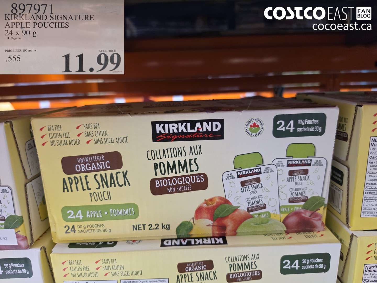897971 KIRKLAND SIGNATURE APPLE POUCHES 24 X 90 G $11.99
