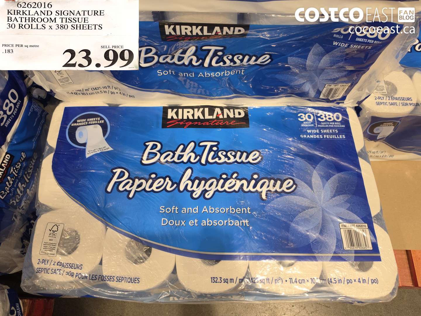 6262016 KIRKLAND SIGNATURE BATHROOM TISSUE 30 ROLLS X 380 SHEETS $23.99