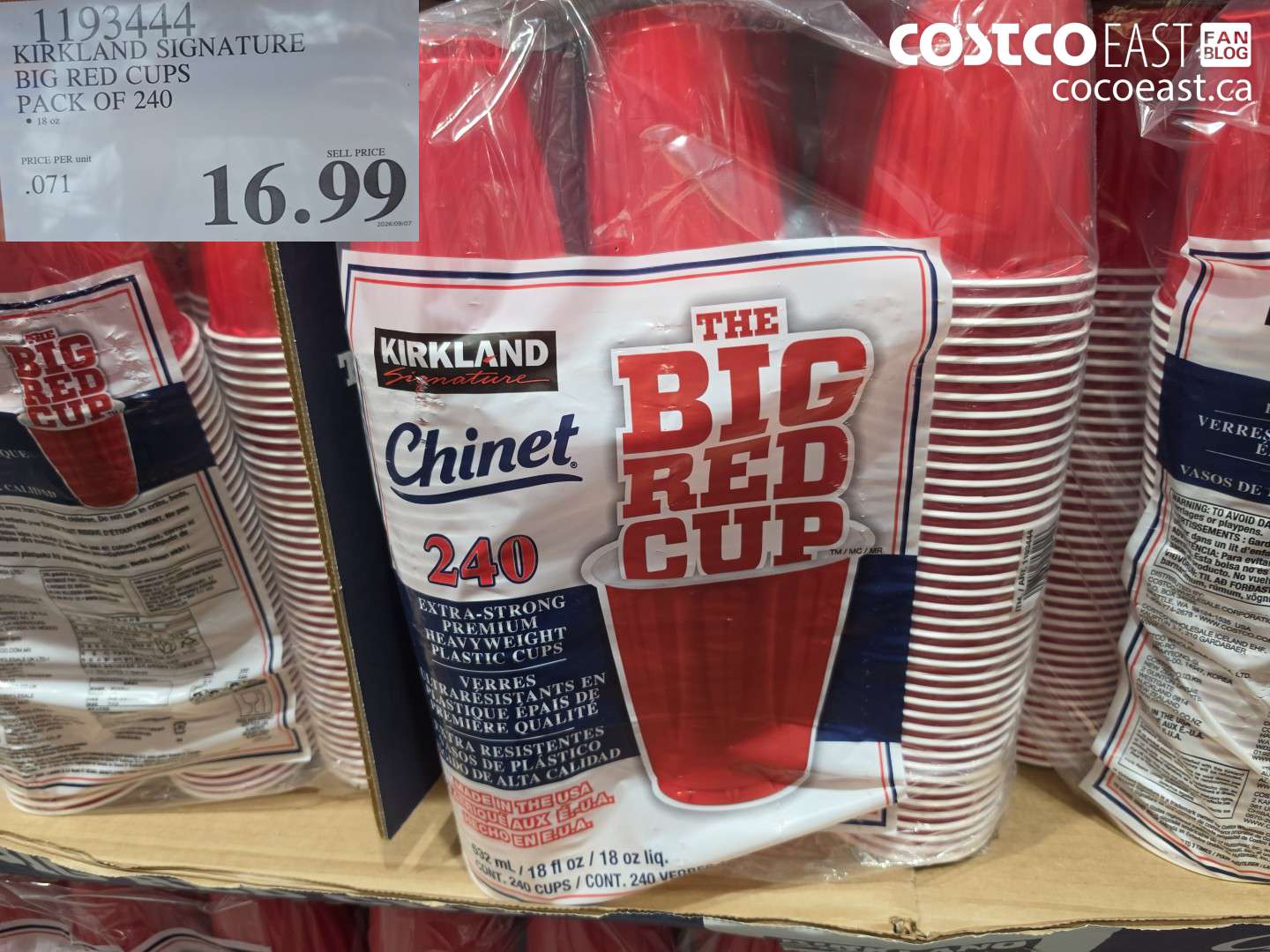 1193444 KIRKLAND SIGNATURE BIG RED CUPS PACK OF 240 $16.99