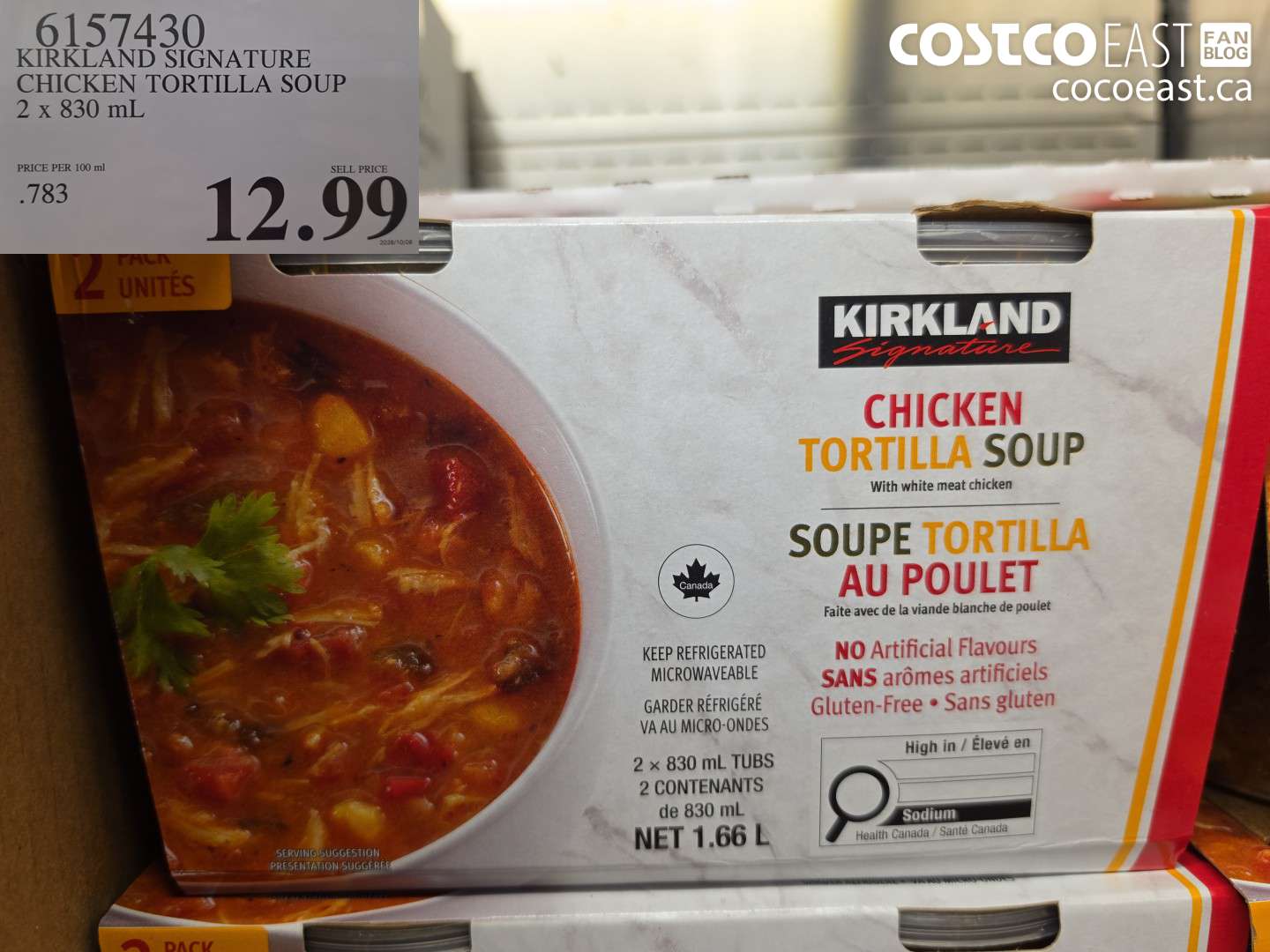6157430 KIRKLAND SIGNATURE CHICKEN TORTILLA SOUP 2 X 830 ML $12.99