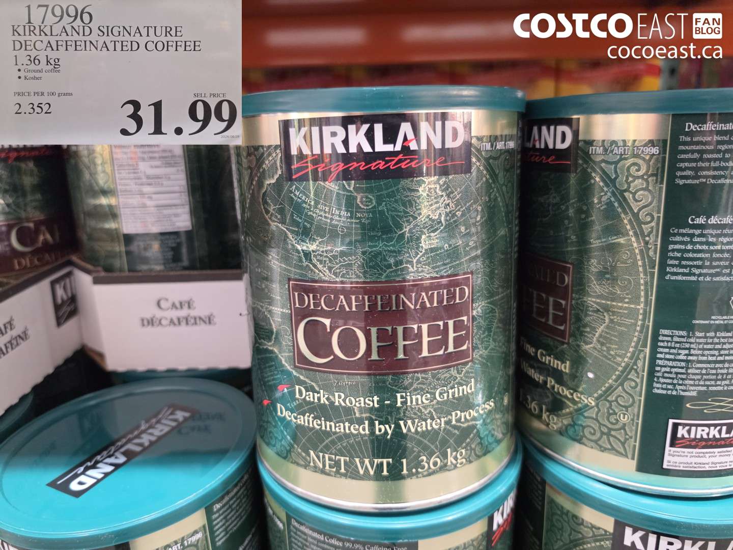 17996 KIRKLAND SIGNATURE DECAFFEINATED COFFEE 1.36 KG $31.99