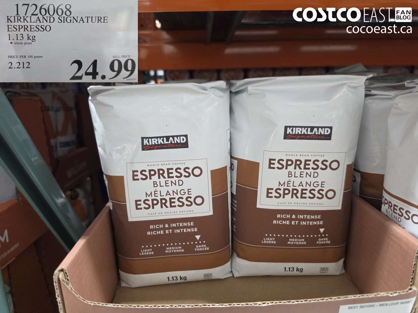 1726068 KIRKLAND SIGNATURE ESPRESSO 1.13 KG $24.99