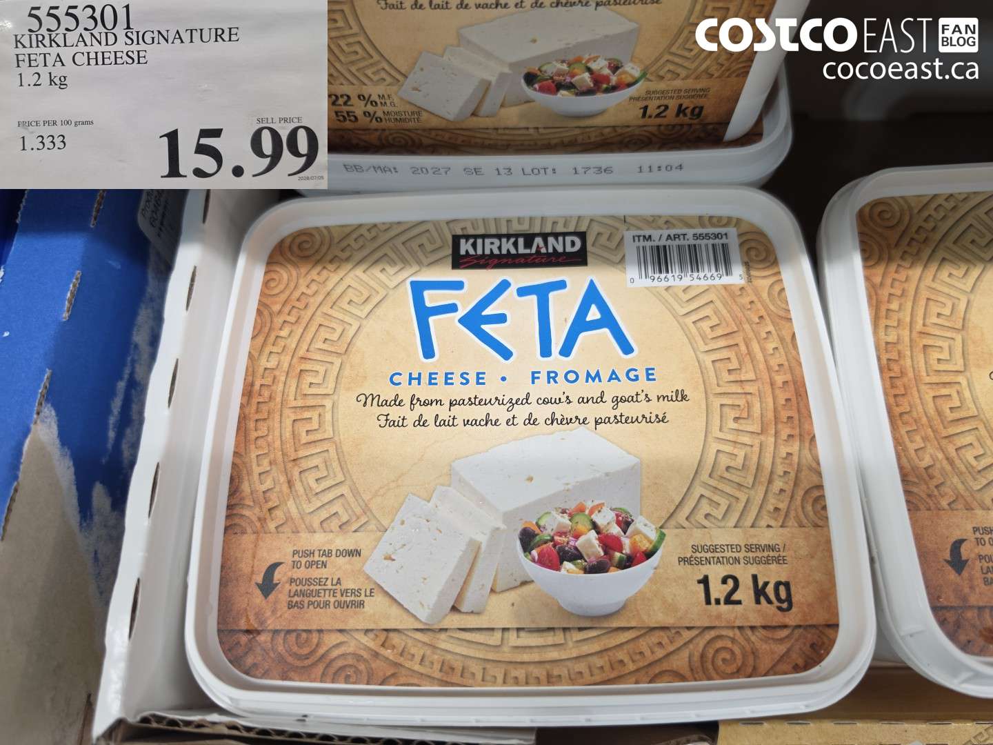 555301 KIRKLAND SIGNATURE FETA CHEESE 1.2 KG $15.99