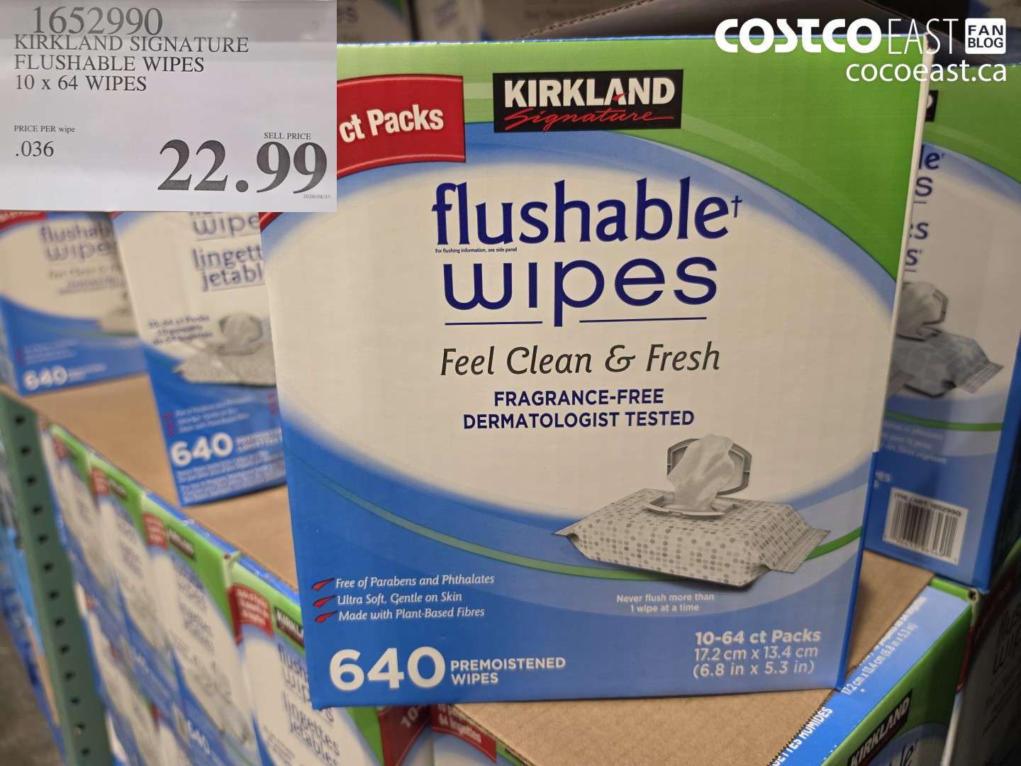 1652990 KIRKLAND SIGNATURE FLUSHABLE WIPES 10 X 64 WIPES $22.99