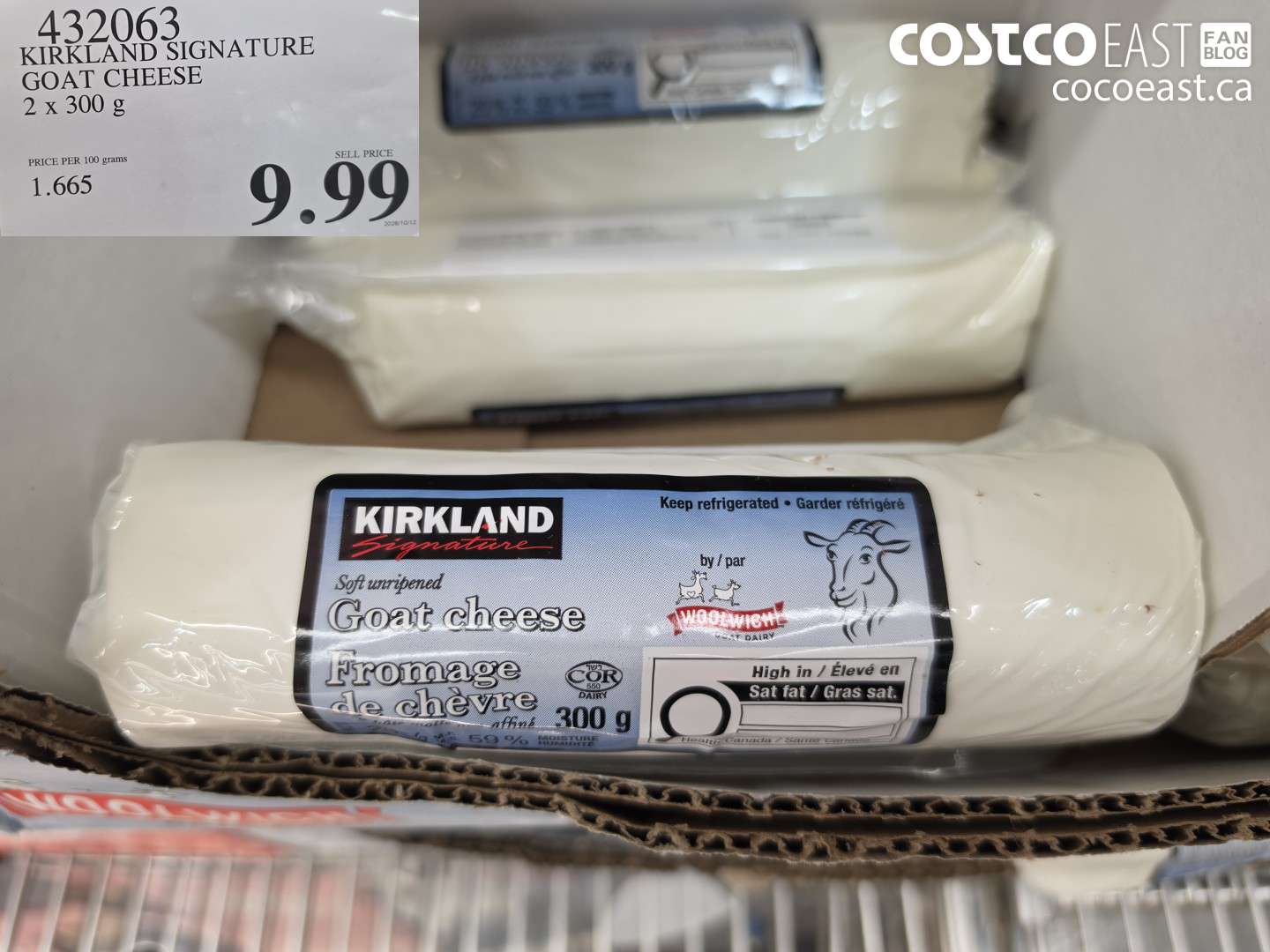 432063 KIRKLAND SIGNATURE GOAT CHEESE 2 X 300 G $9.99
