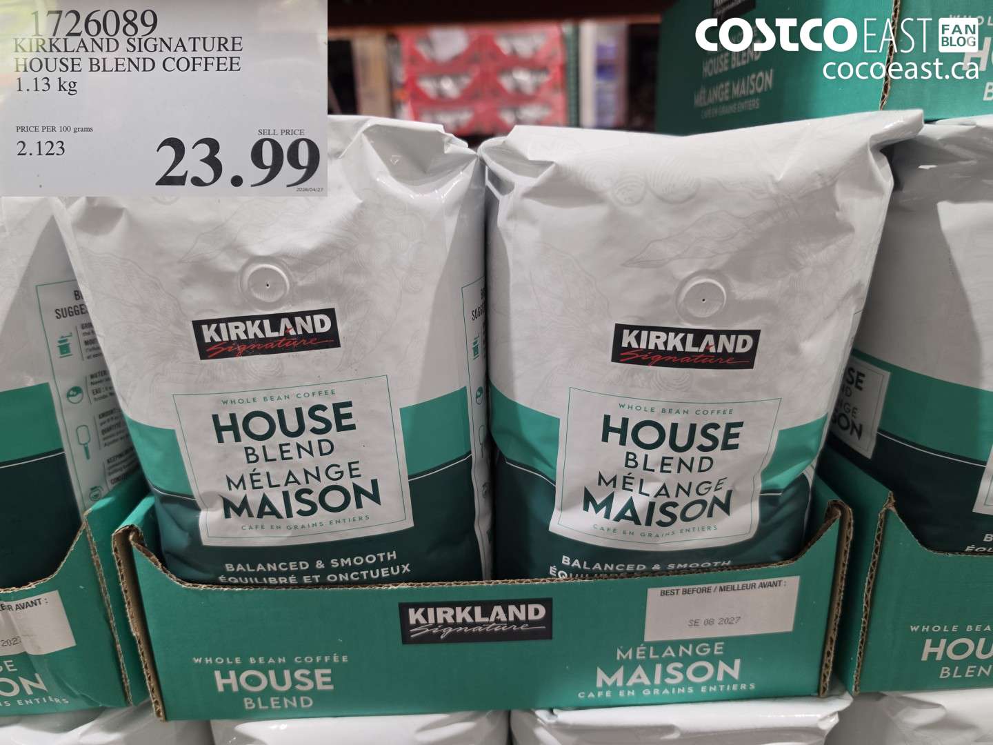 1726089 KIRKLAND SIGNATURE HOUSE BLEND COFFEE 1.13 KG $23.99