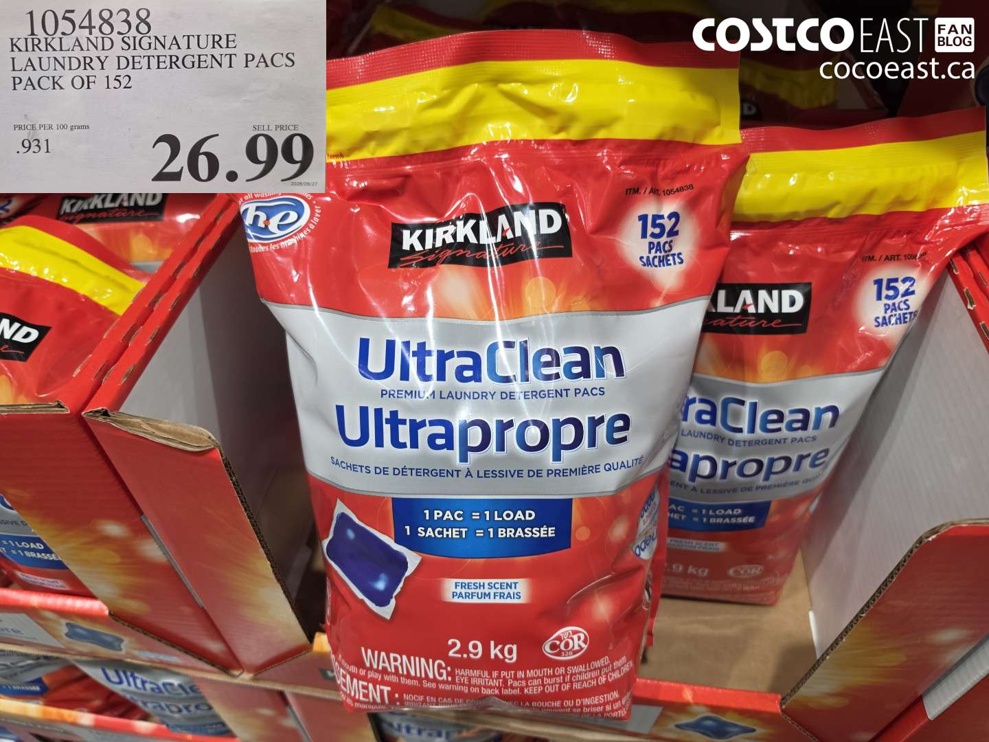 1054838 KIRKLAND SIGNATURE LAUNDRY DETERGENT PACS PACK OF 152 $26.99