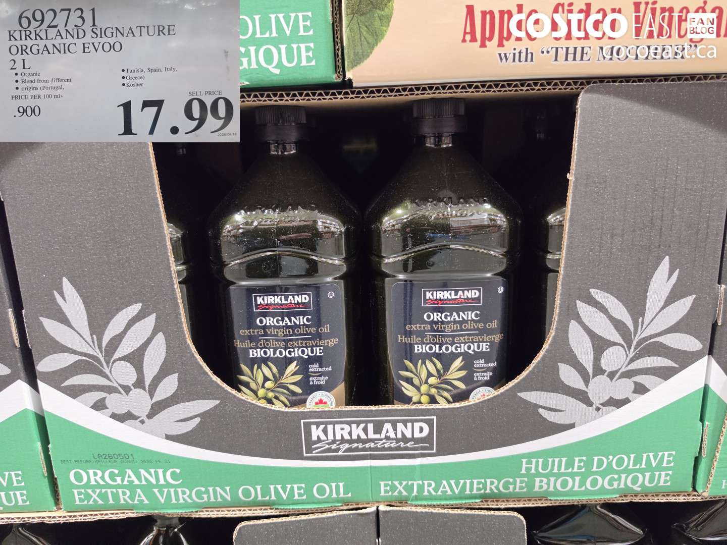 692731 KIRKLAND SIGNATURE ORGANIC EVOO 2 L $17.99