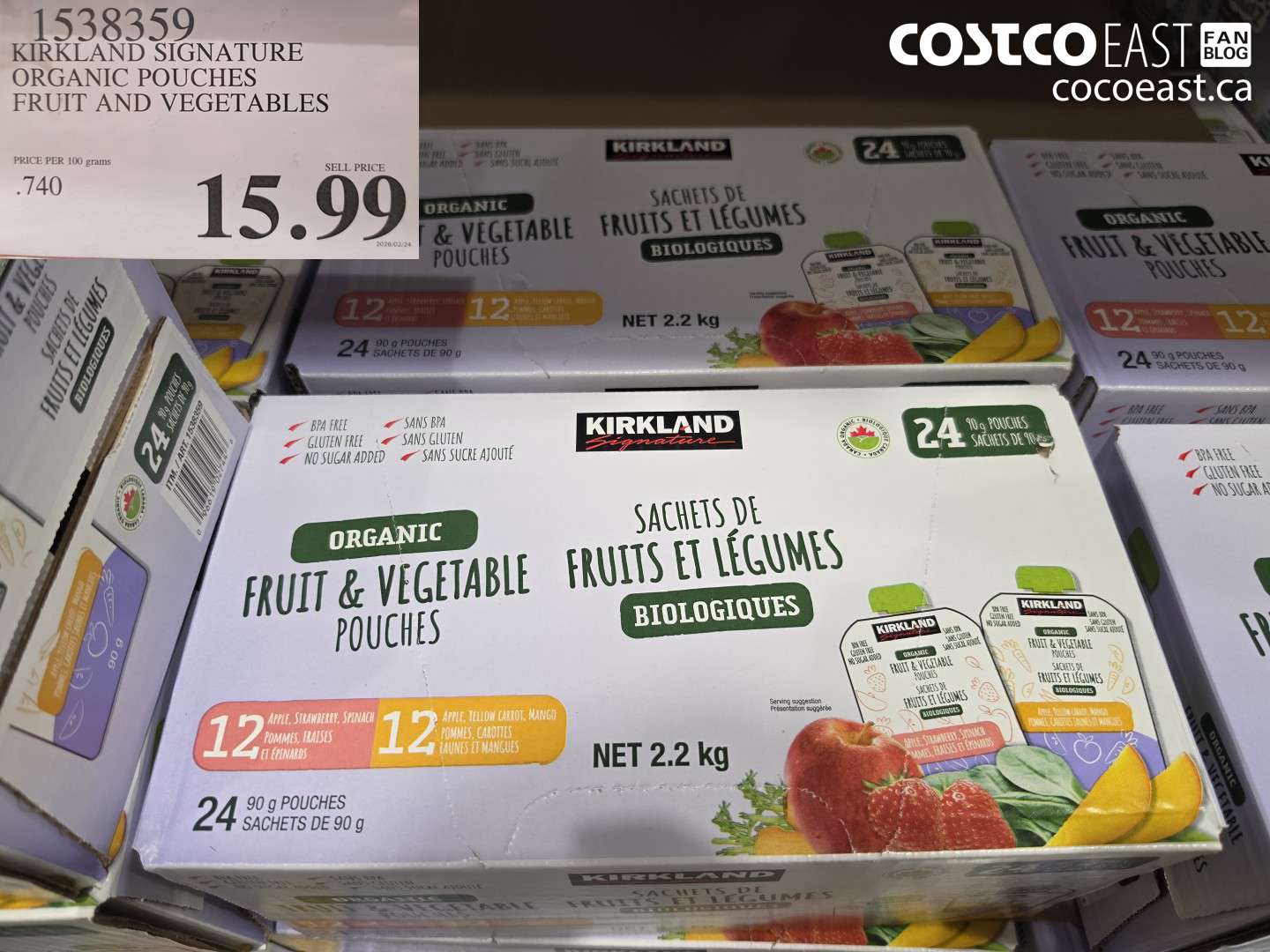 1538359 KIRKLAND SIGNATURE ORGANIC POUCHES FRUIT AND VEGETABLES $15.99