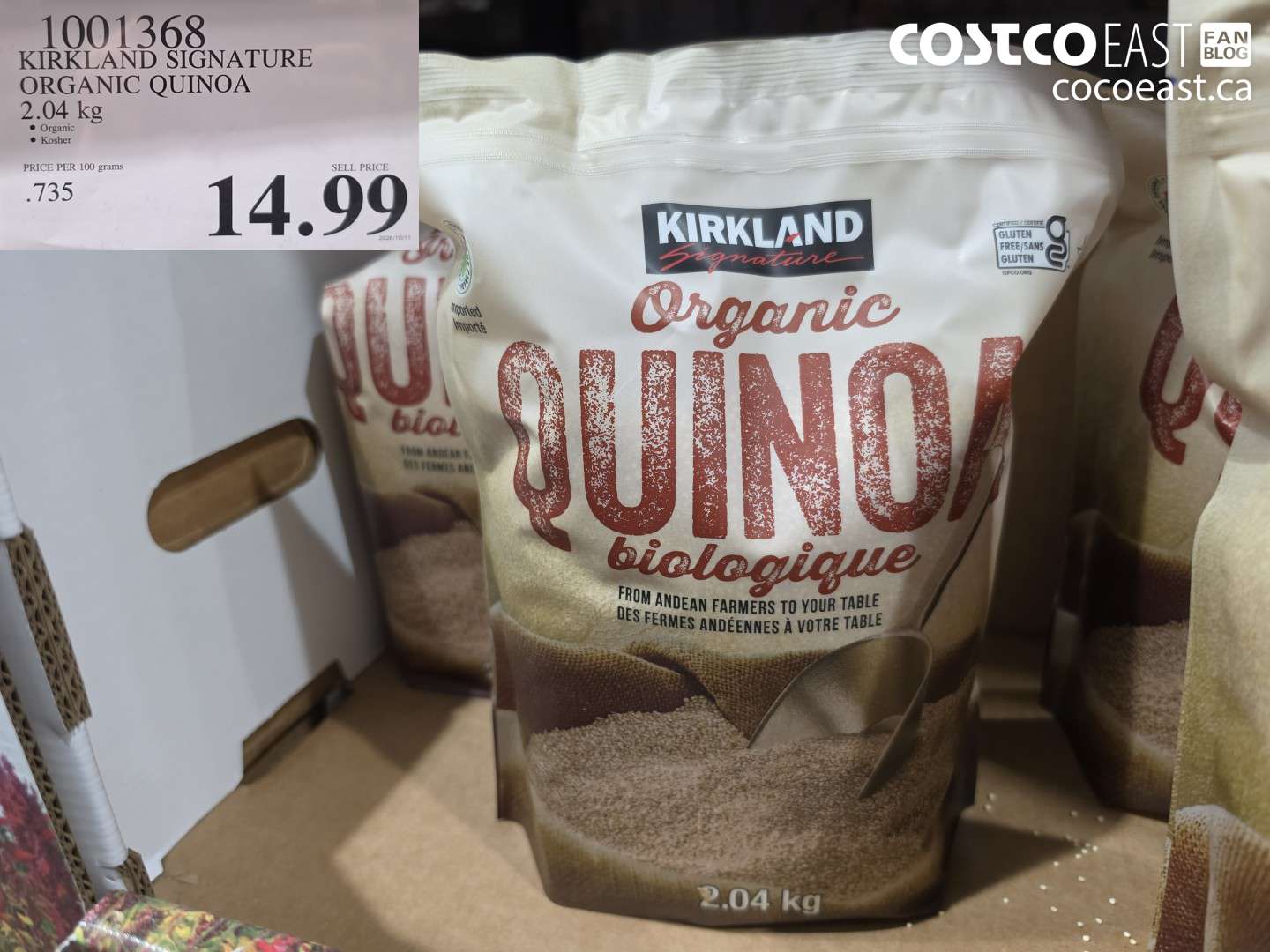 1001368 KIRKLAND SIGNATURE ORGANIC QUINOA 2.04 KG $14.99